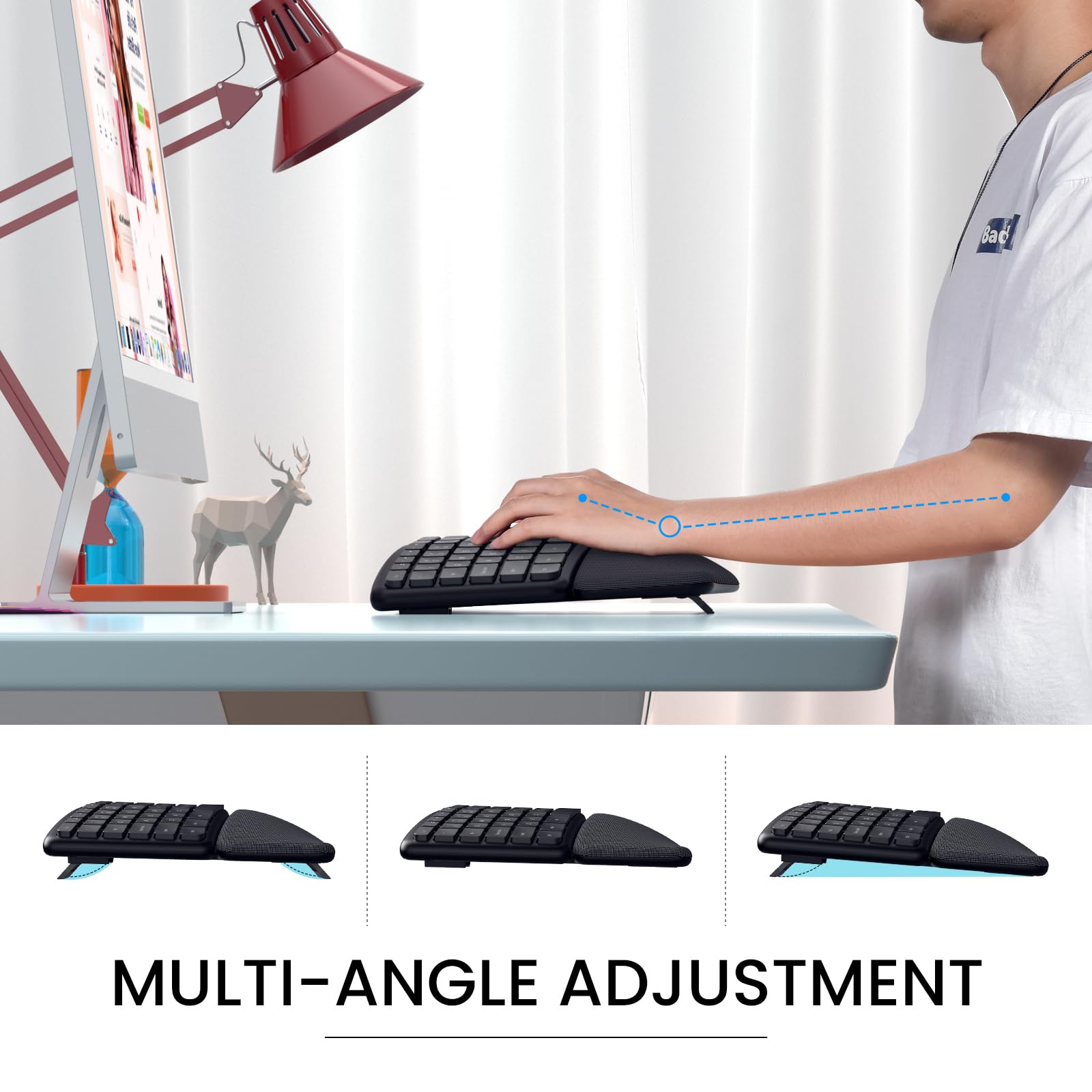 LIZRROT Wireless Ergonomic Split Keyboard with Wrist Rest, 2.4G, Black, Comfortable for Windows PC and Laptops