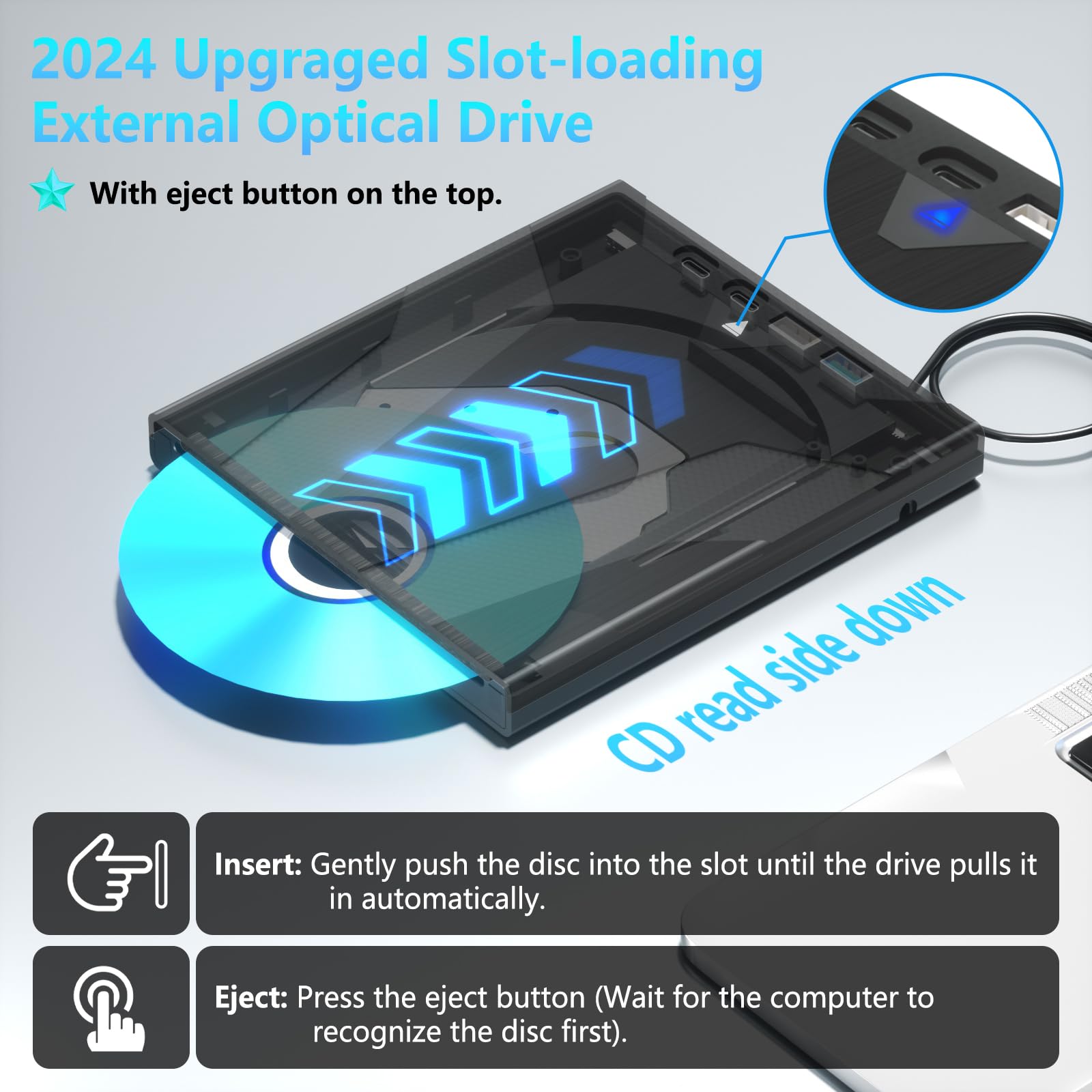 Wbacon 8 In 1 External Cd/Dvd Drive For Laptop, Slot Loading External Dvd Drive, Cd Burner External Cd Drive For Laptop Usb A Us