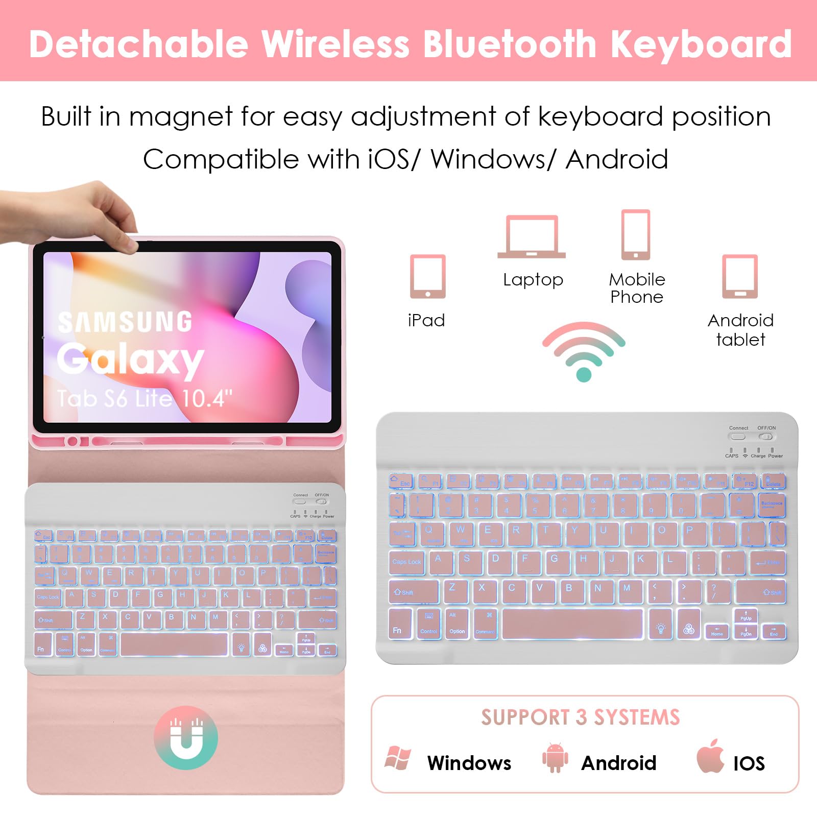 Lama Backlit Keyboard Case For Samsung Galaxy S6 Lite 10.4 Case With Keyboard, Detachable Keyboard Case With S Pen Holder For Ga