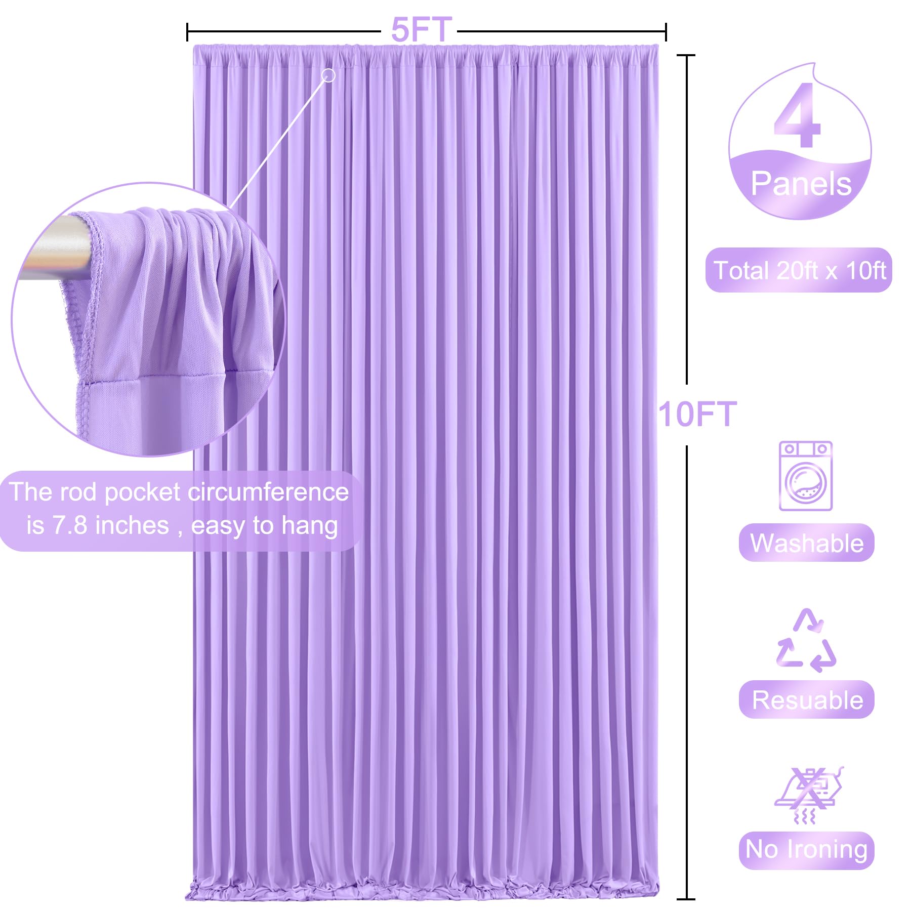 4 Panels Lavender Backdrop Curtain For Parties Wedding Wrinkle Free Light Purple Photo Curtains Backdrop Drapes Fabric Decoratio