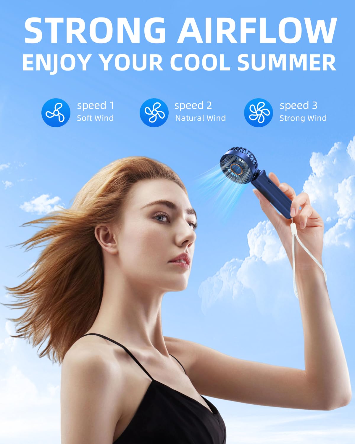 Hssio Portable Mini Fan, Handheld Fan, Small Desk Fan 180 Adjustable, 3 8 Hours Working Time, 3 Speeds, 2000Mah Battery Operated