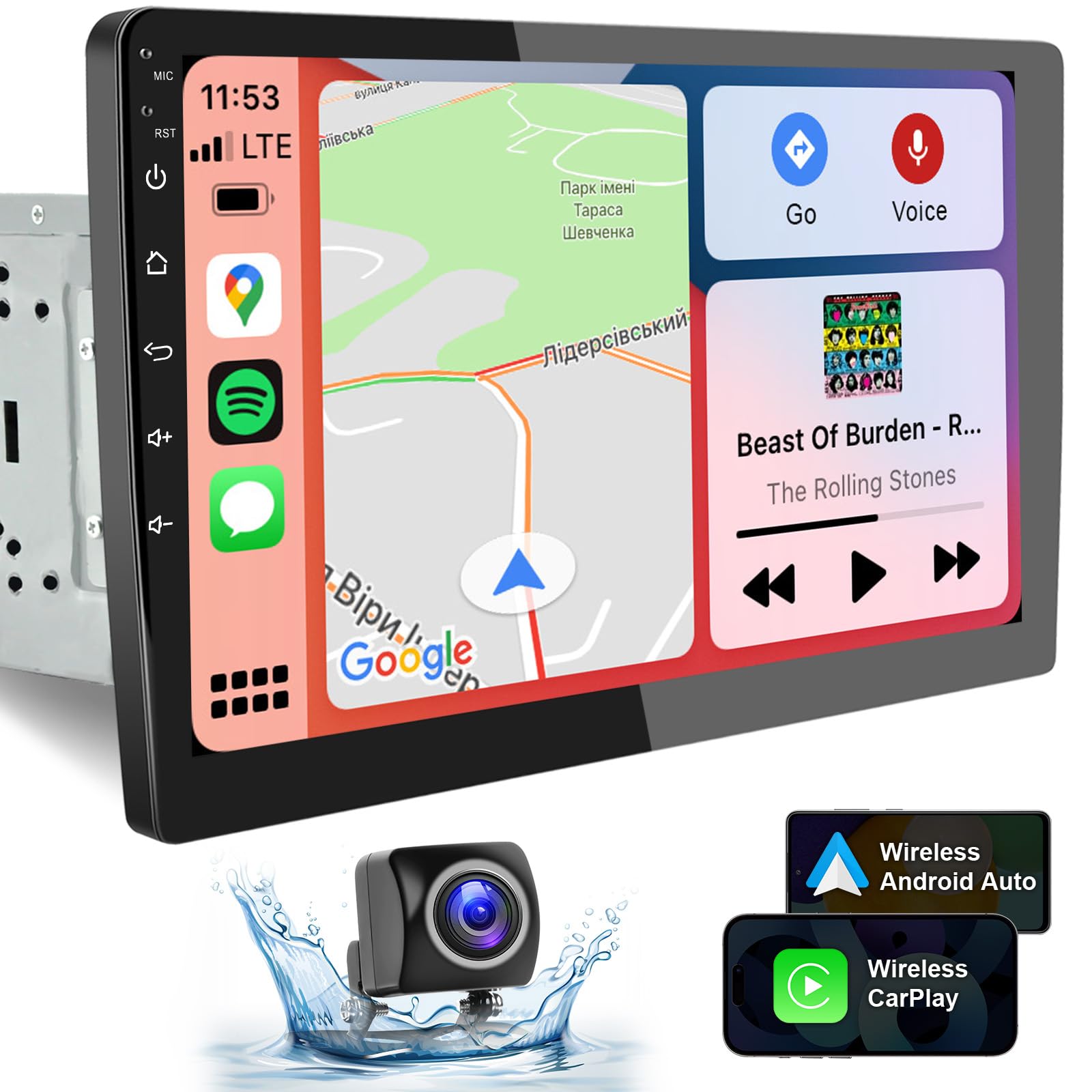 10 Inch Double Din Touchscreen Car Stereo   Detachable Floating Qled Car Radio With Apple Wireless Carplay, Android Auto, Blueto