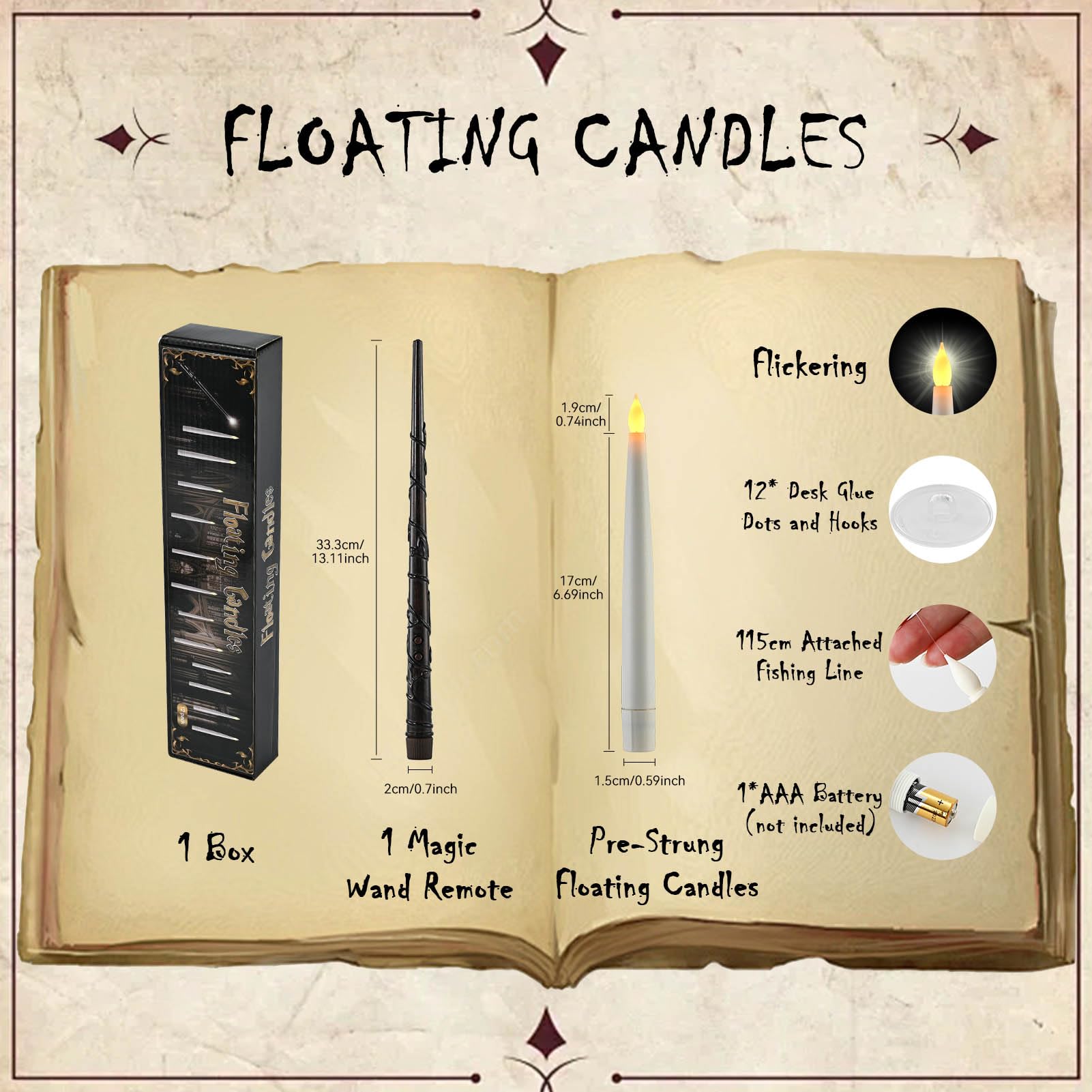 12 Pcs Floating Candles With Wand Remote   Christmas Decor Magic Hanging Candles Decorations, Flickering Flameless Led Candle Fo