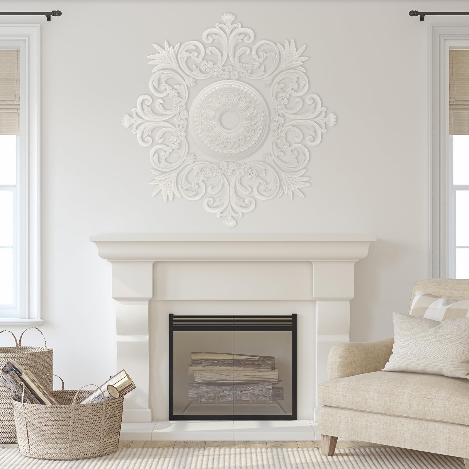 Nuanchu Large Pu Ceiling Medallion Combination Decorative French Style Chandelier Base Ceiling Medallion For Light Fixtures Vict