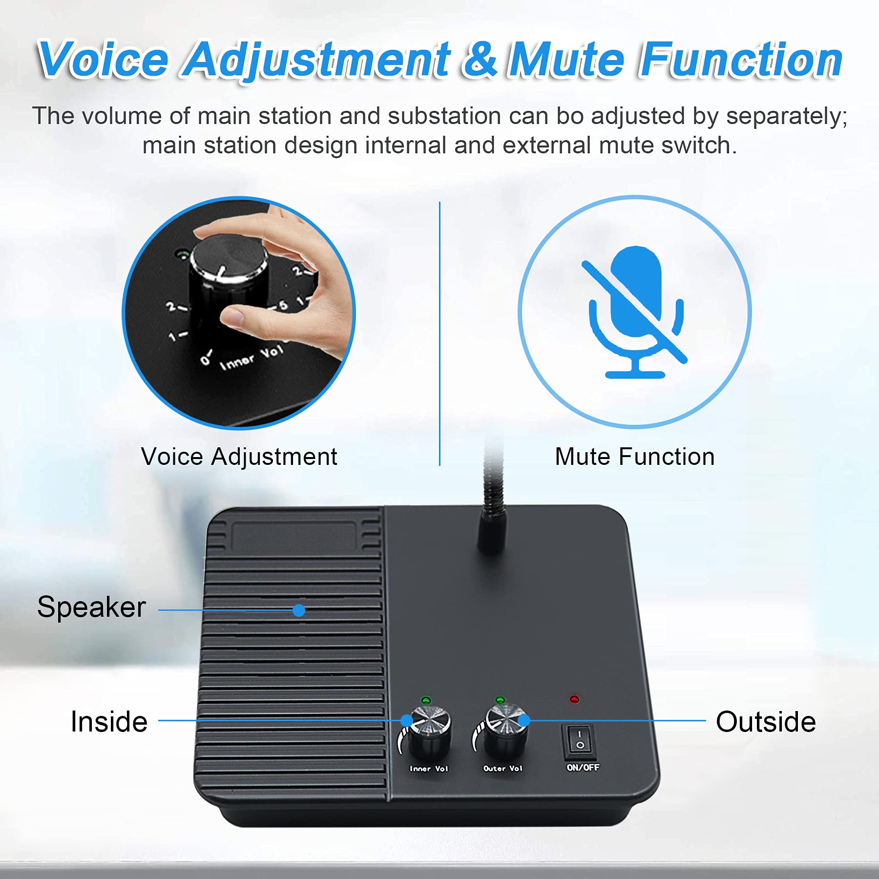 Calltou Window Speaker Intercom System Intercoms 2 Way Anti Interference Intercommunication Microphone Counter Intercoms For Business, Bank, Office, Hospital, Store, Station, School, Counter, Home