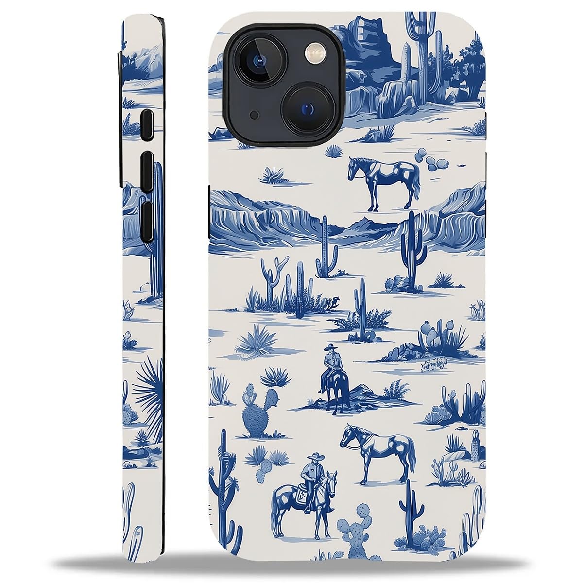 Fkbrcl4U For Iphone 14 Plus Case, Hybrid 2-Layer Silicone Protective Matte Case For Girl Women Western Cowboy Horse Cow Desert C