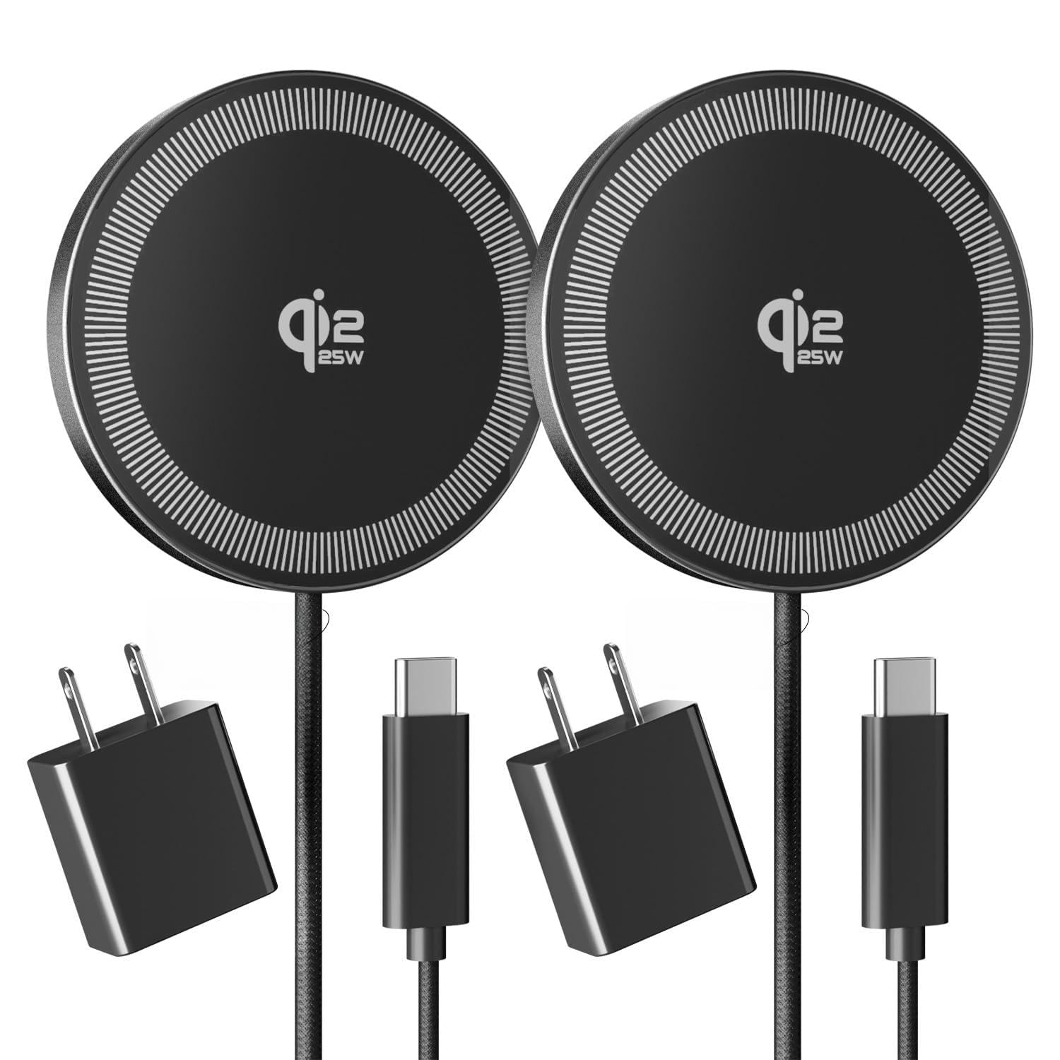 2Pack Magnetic Wireless Charger 25W Fast Charger for iPhone 17/16/15/14/13/12 Series & AirPods, Portable Wireless Charging Pad f