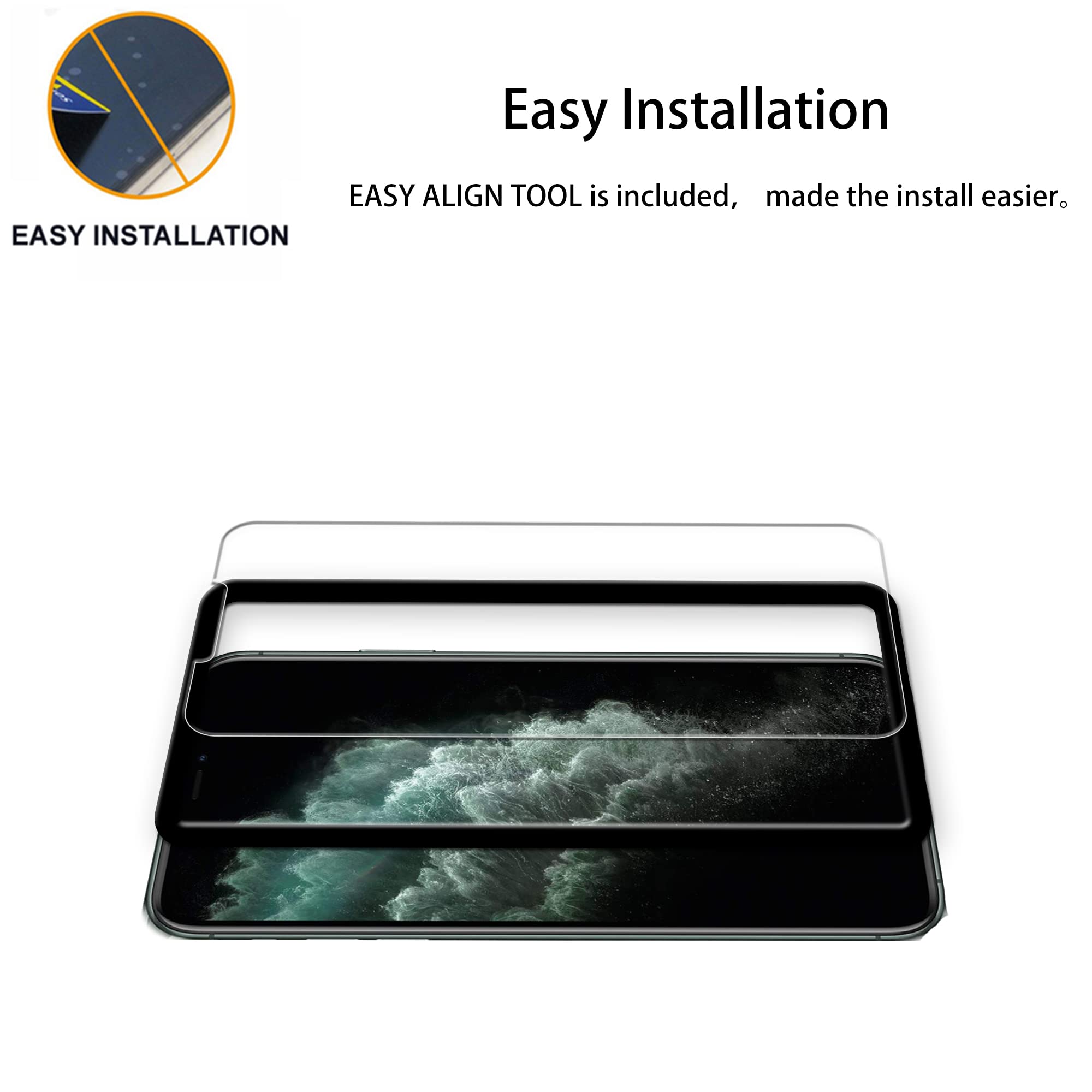 Hkkais Easy Alignment Frame Designed For Iphone 11 Pro Max Tempered Glass Screen Protector 2 Pack Camera Lens Protector Film 2 P