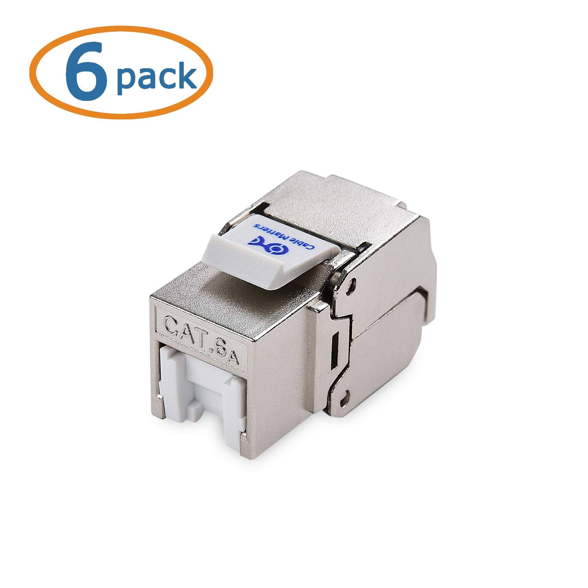 Cable Matters UL Listed 10Gbps 6 Pack RJ45 Shielded Cat6A / Cat6 Keystone Jack with Integrated Shutter