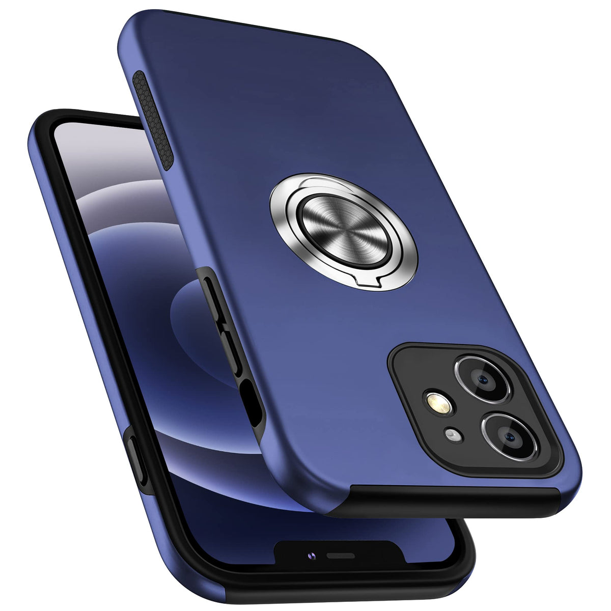 Pelepues Shockproof Case For Iphone 12 6.1 Inch, [Built In Camera Cover] Military Grade Phone Case Cover With Embedded Metal Rin