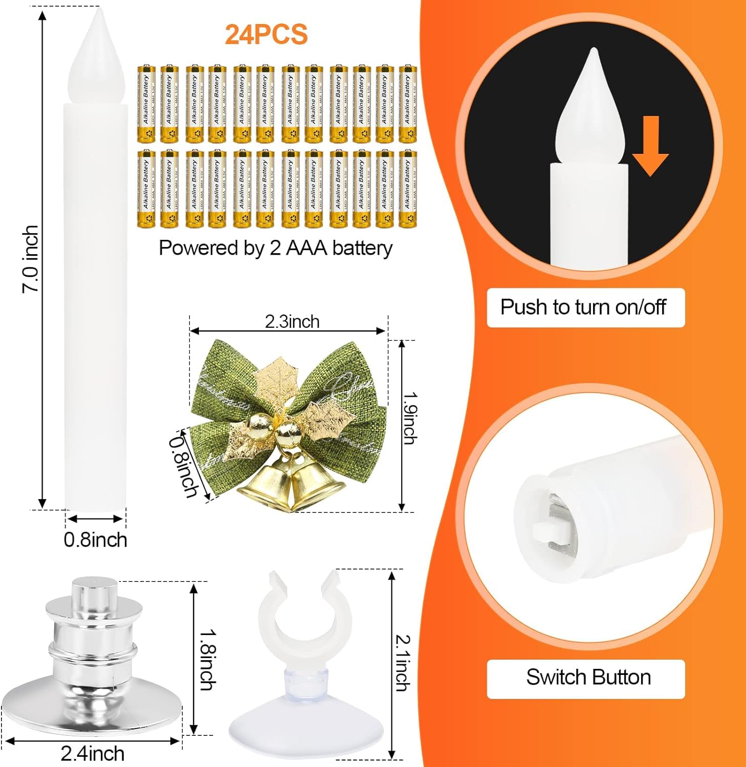 12 Pack Flameless Candles Window Candles Led Battery Operated Candles With Timer Remote,Sliver Candlestick, Suction Cups,24 Pcs