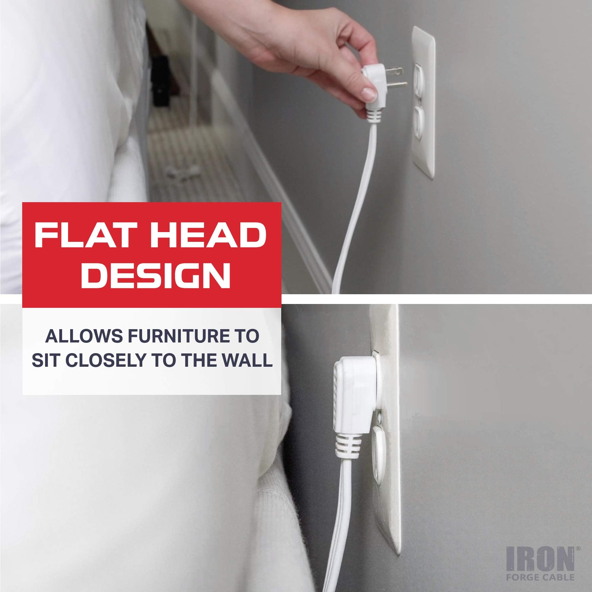 Iron Forge Cable 15 Ft Extension Cord With 3 Electrical Power Outlet   16/3 Durable White Cable