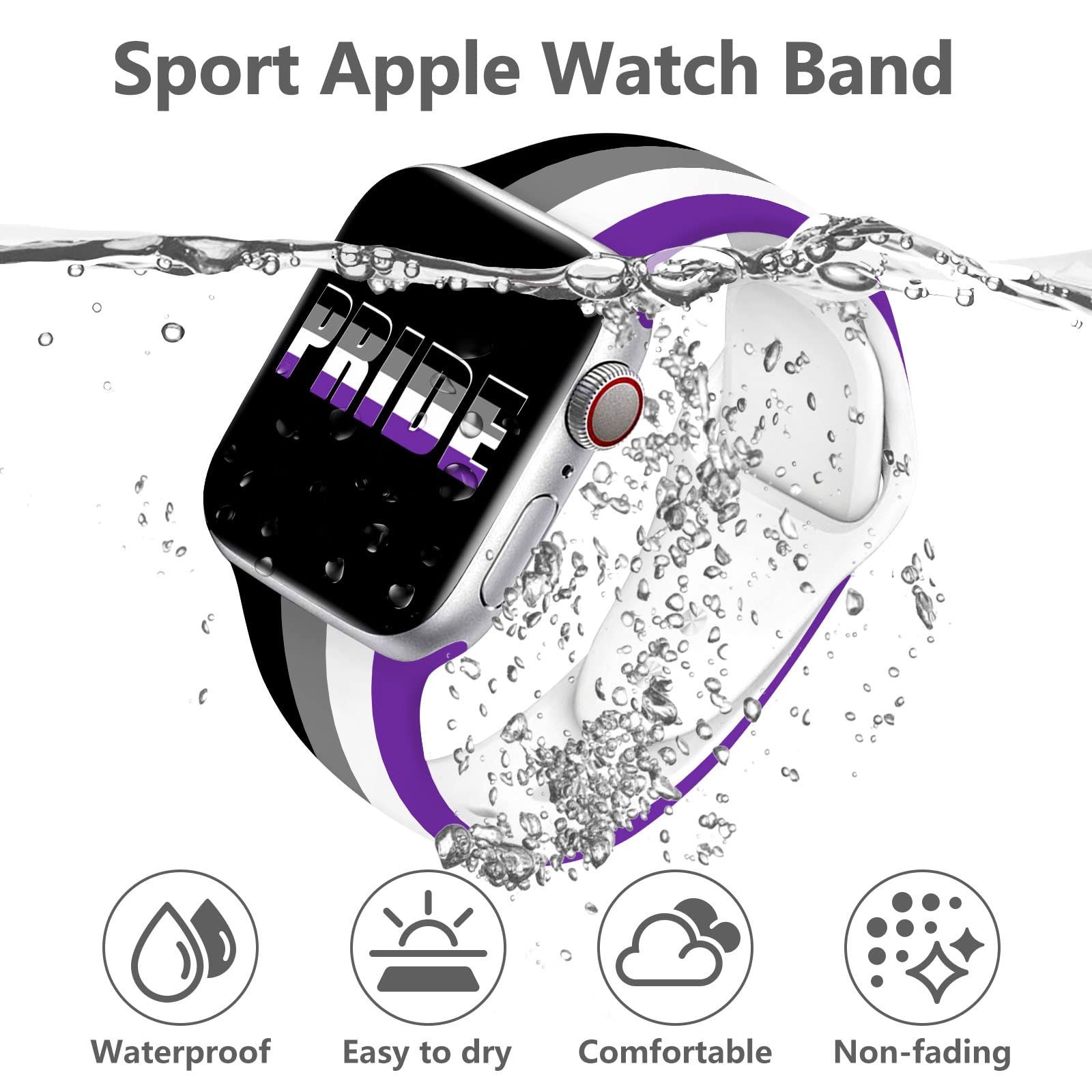Asexual Pride Lgbtq Watch Band Compatible With Apple Watch 38Mm 40Mm 41Mm Women Men Replaceable Silicone Smartwatch Straps For I