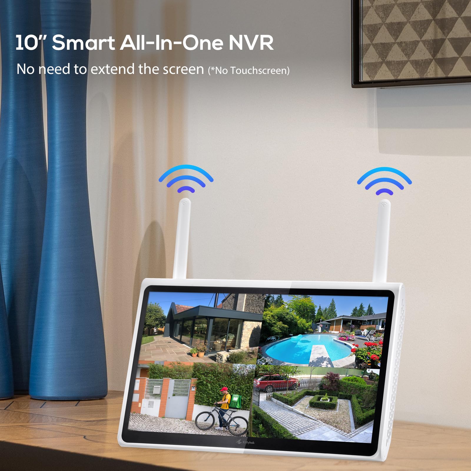 Kittyhok Solar Security Camera Outdoor System With Monitor | 4Pcs Wireless Solar Powered Security Camera, Human Detection, Spotlight, For Home Security | 10Ch Nvr, 10'' Ips Monitor, Local Storage