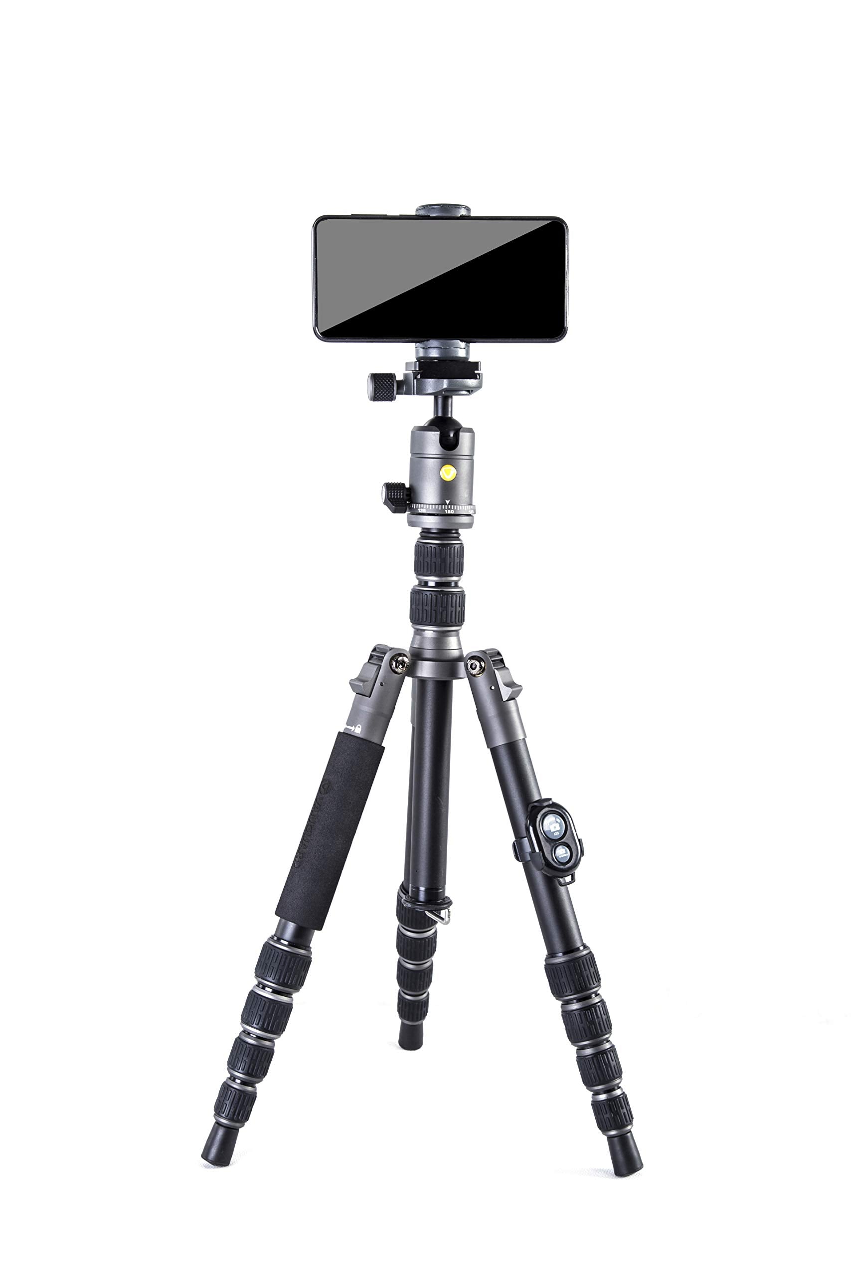 Vanguard Veo3Go235Ab Compact Aluminum Travel Tripod With Ball Head, Monopod Option, Smart Phone Holder And Bluetooth Remote