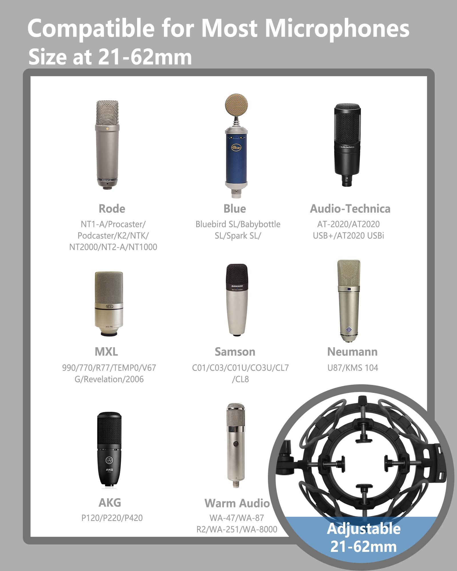 Suuntok Microphone Shock Mount With Pop Filter Universal Shock Stand For Microphones Size At 21 62Mm Anti Vibration Mic Holder C