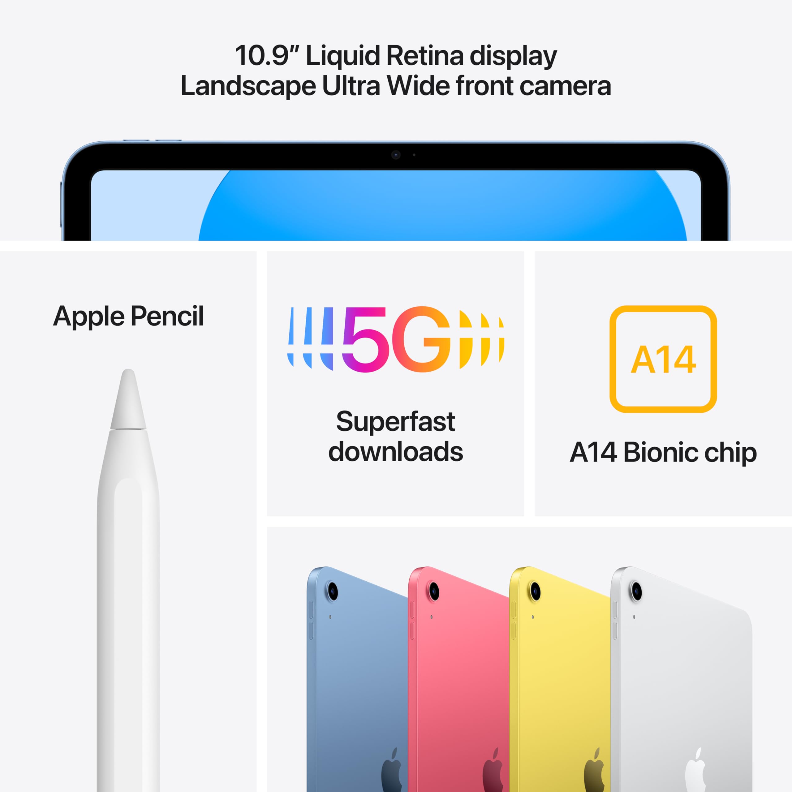 Apple iPad (10th Generation): with A14 Bionic chip, 10.9 inch Liquid Retina Display, 256GB, Wi Fi 6 + 5G Cellular, 12MP front/12MP Back Camera, Touch ID, All Day Battery Life � Yellow