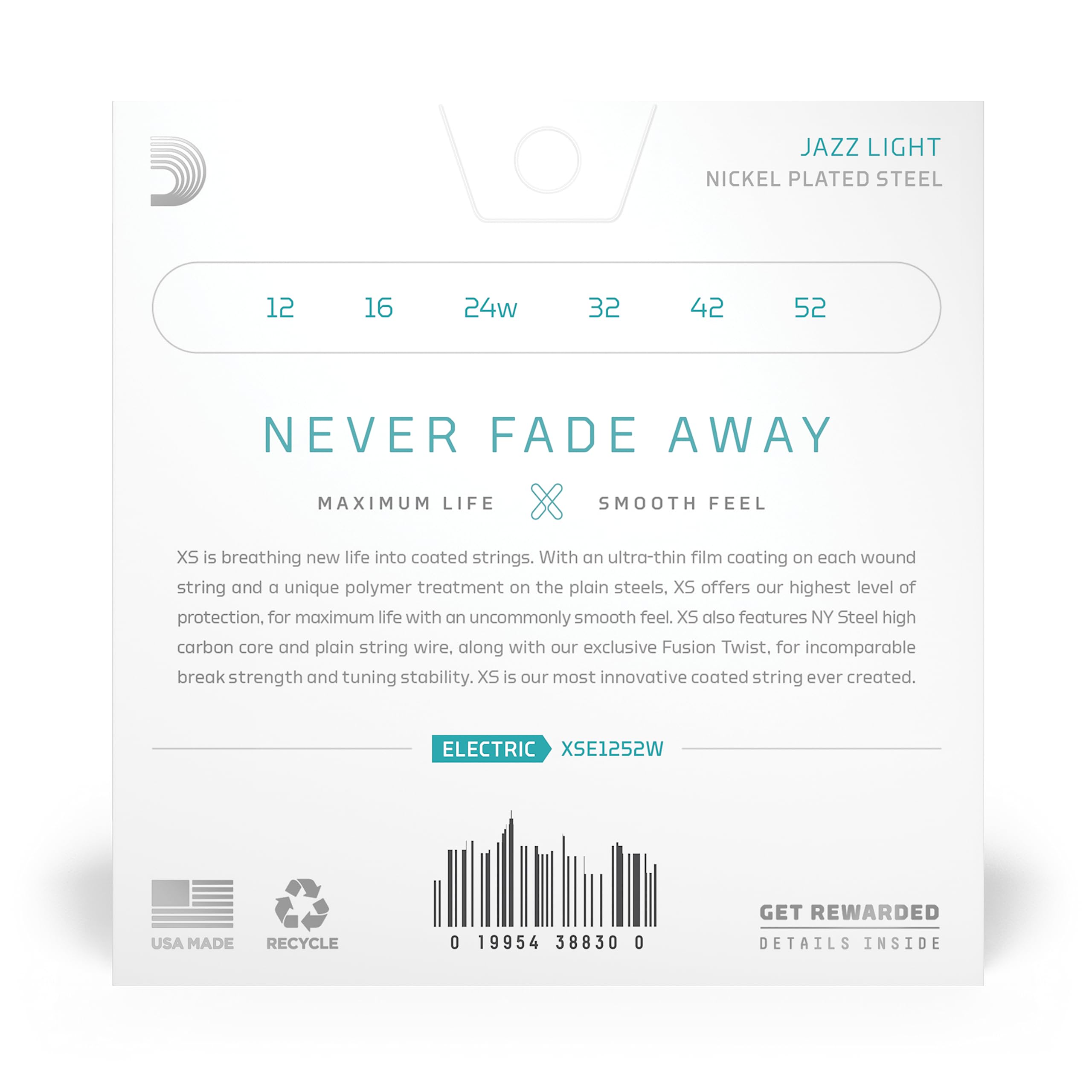 D'Addario Guitar Strings   Xs Nickel Coated Electric Guitar Strings   Xse1252W   Maximum Life With Smooth Feel & Exceptional Ton