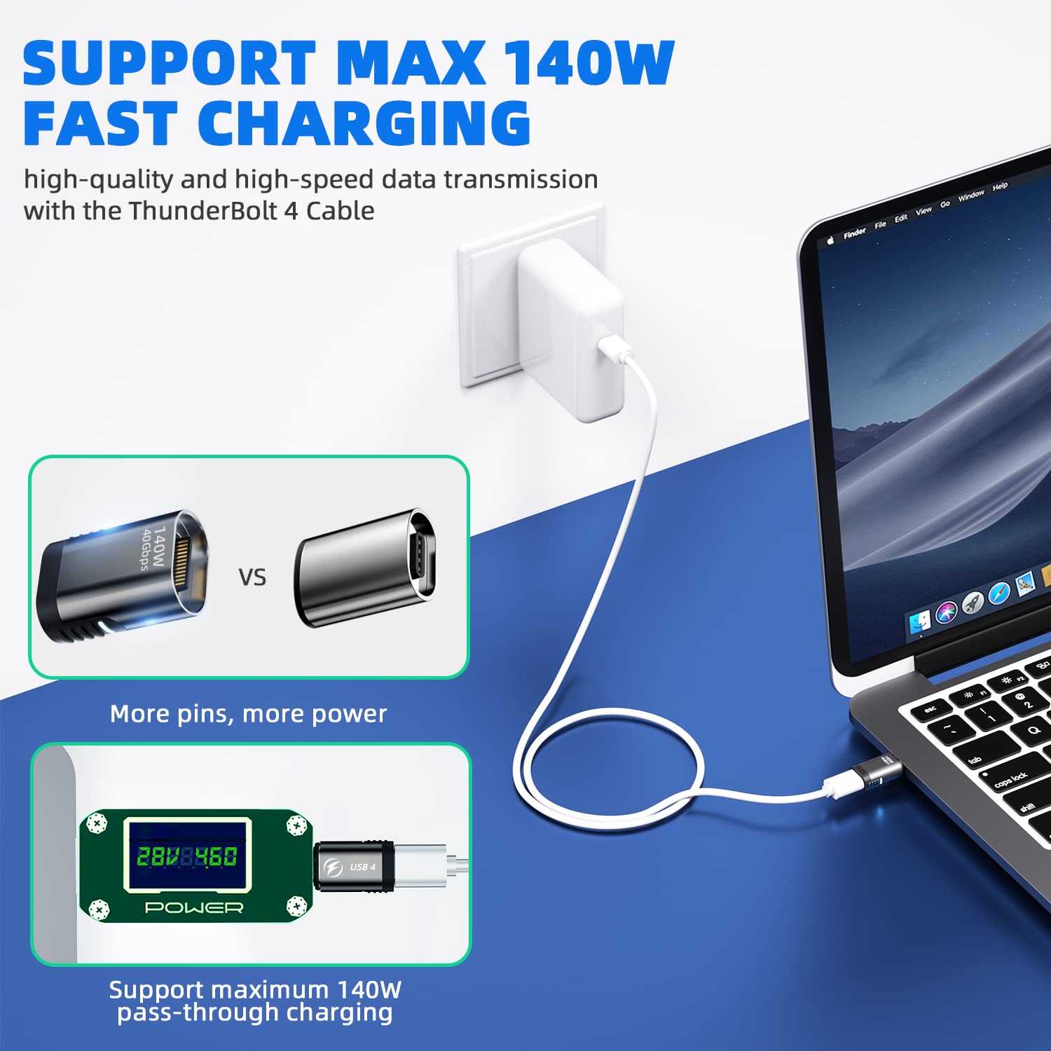 Duhesin Usb C Magnetic Adapter, 2 Pack, 24 Pin Straight With Pd 140W Charge Usb4 40Gbps Data Transfer 8K 60Hz Video For Thunderbolt 3/4, Macbook Pro/Air And More Type C Devices