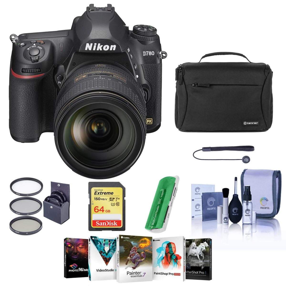 Nikon D780 FX-Format DSLR Camera with AF-S NIKKOR 24-120mm f/4G ED VR Lens - Bundle with 64GB SDXC Card, Camera Bag, 77mm Filter