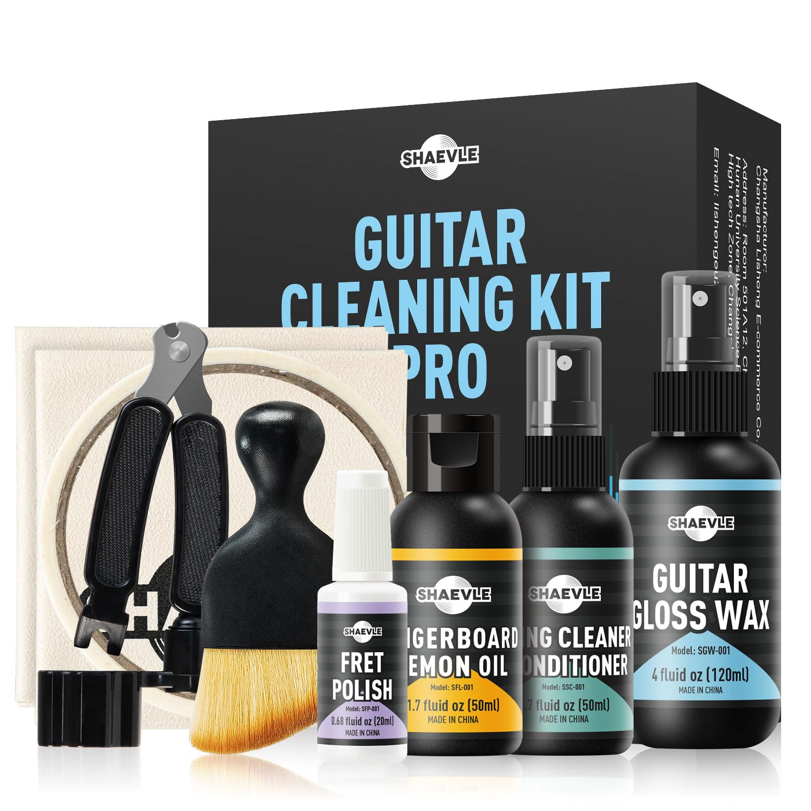SHAEVLE Guitar Cleaning Kit: Guitar Gloss Wax, Fingerboard Lemon Oil, String Cleaner Oil, Fret Polish, Guitar String Winder, Cle