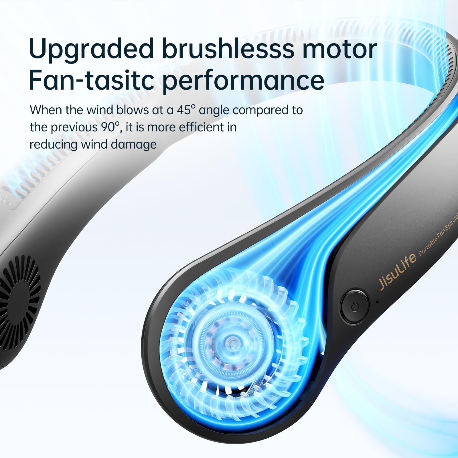 Jisulife Portable Neck Fan, Hands Free Bladeless Fan, 5 Speeds, 4000 Mah Battery Operated Wearable Personal Fan, Twistable, Rech
