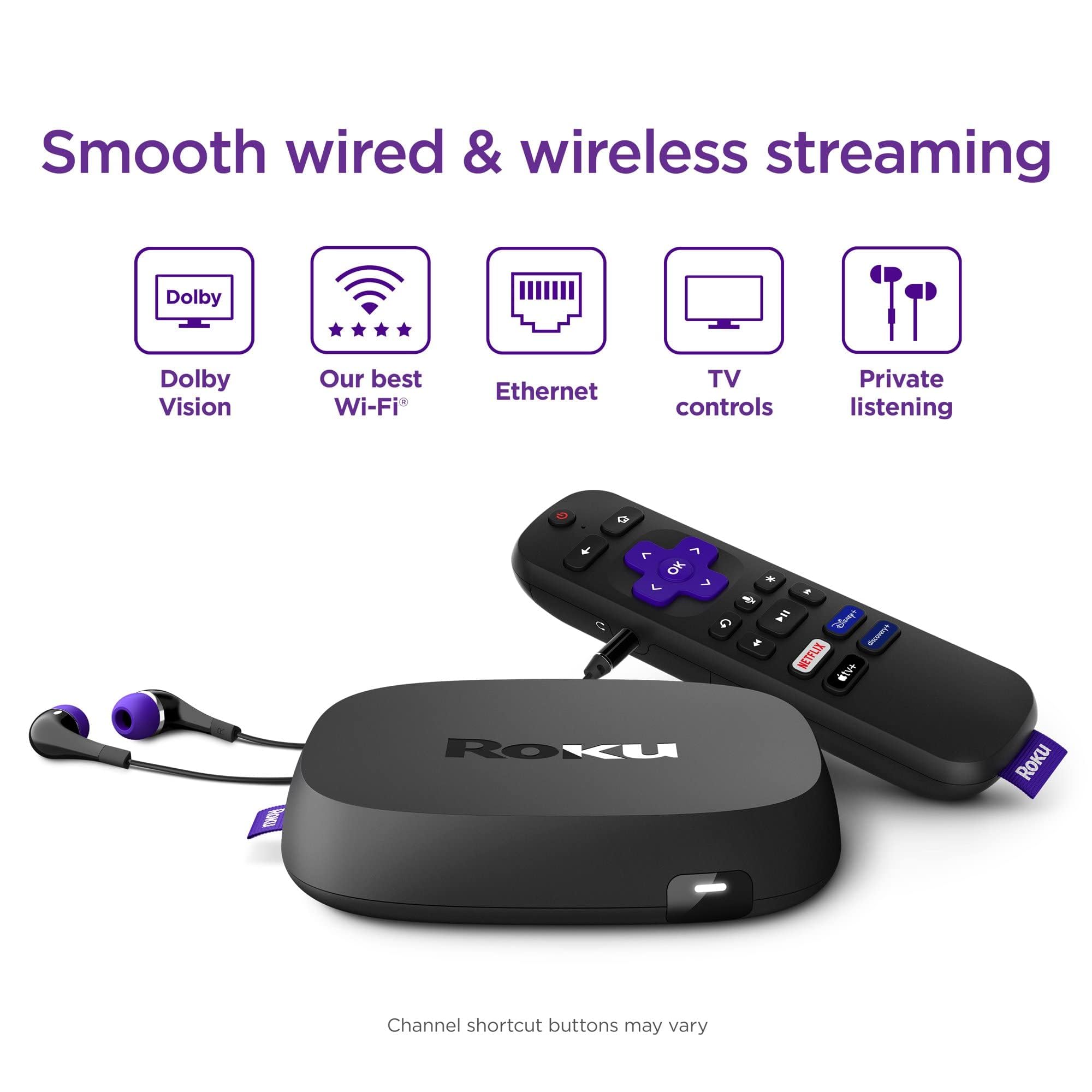 Roku Ultra Lt (2023) Hd/4K/Hdr Dolby Vision Quad Core Streaming Player With Hdmi Cable, Headphones, Voice Remote W/ Private List