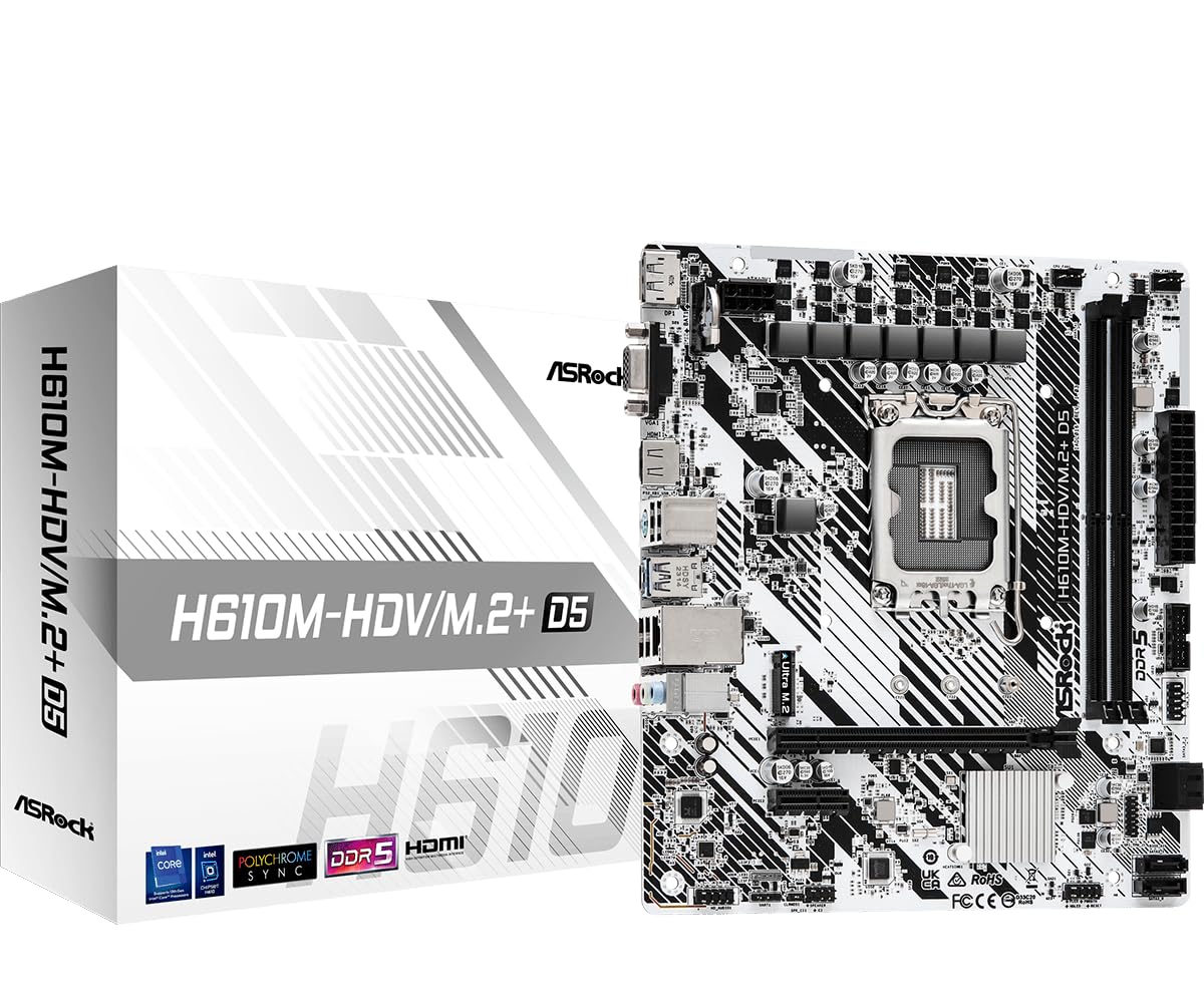 ASRock MB H610MHDV M.2+ D5 H610 LGA1700 Max96GB DDR5 PCIe Micro ATX Retail
