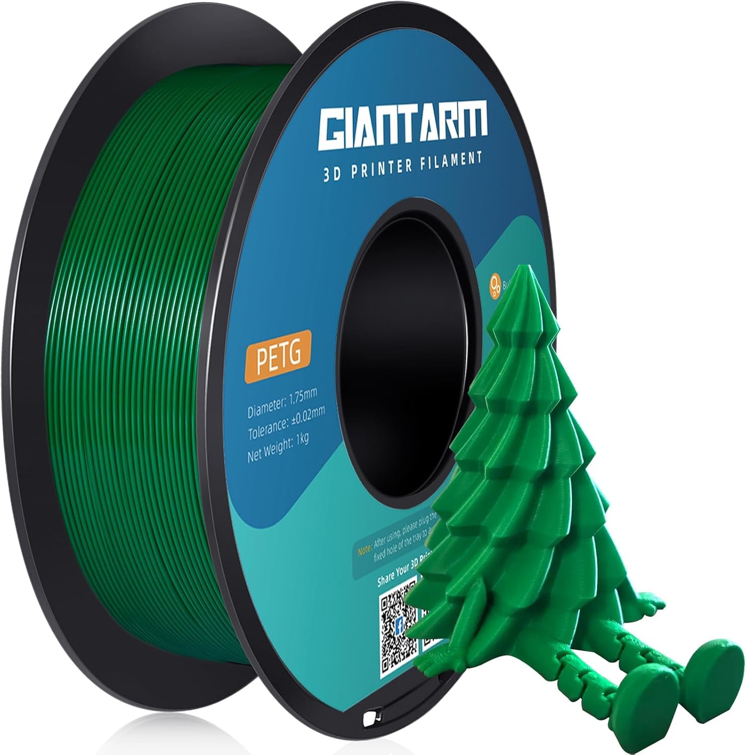 Giantarm Petg Filament 1.75, Green Petg Filament 1.75Mm 1Kg(2.2Lb), Toughness Enhanced, Dimensional Accuracy +/ 0.02Mm, Vacuum P