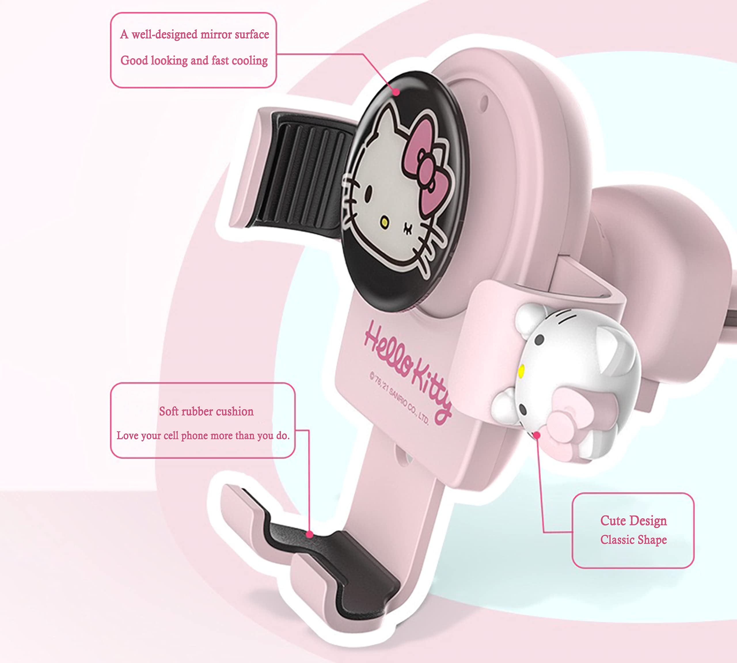 Wieezn Cute Phone Mount For Car, Pink Cat Air Vent Clip Car Phone Holder Mount Fit For All Cell Phone, Pretty Car Accessories Fo