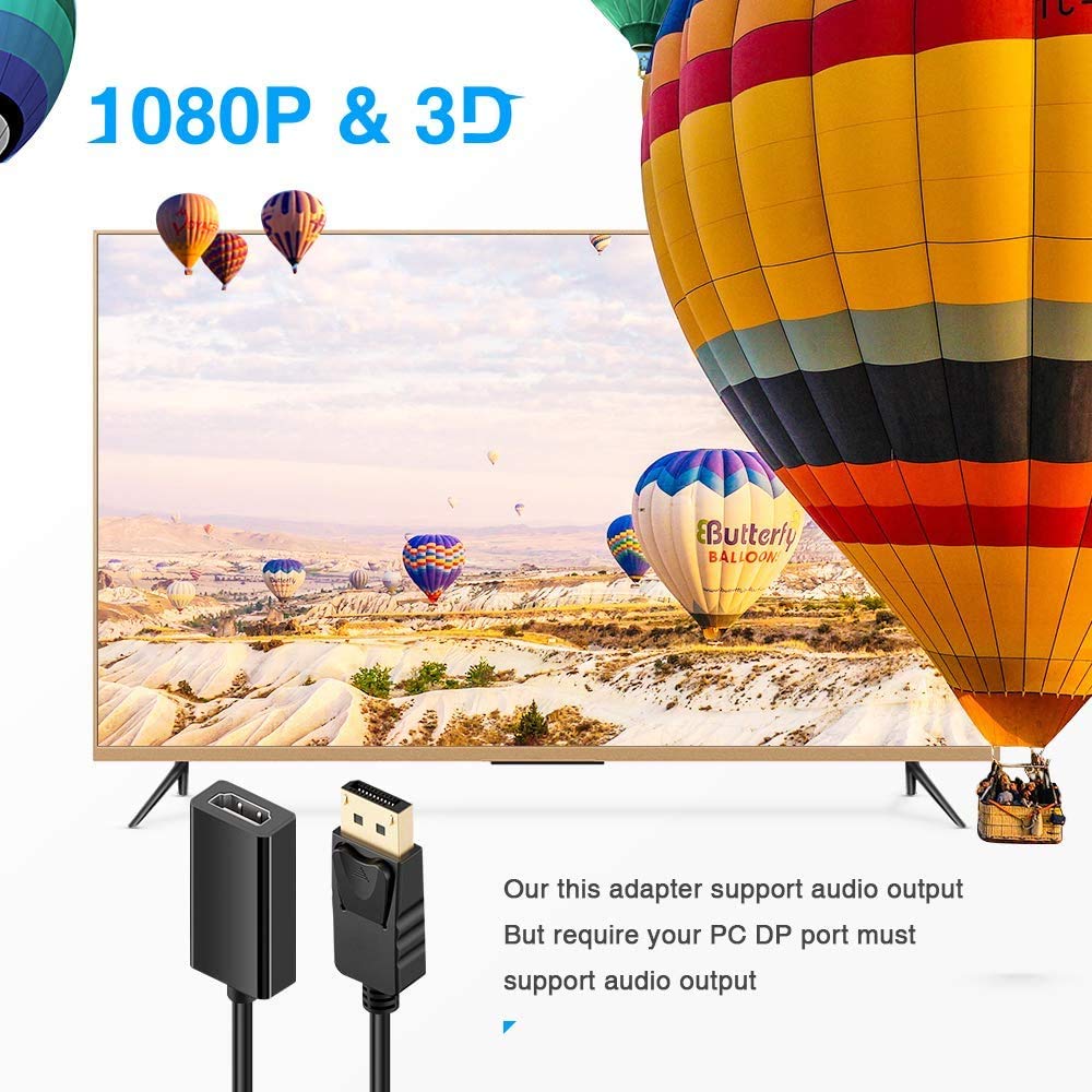 Bonzon Br Displayport To Hdmi Adapter, Portable, Transmits Hd Audio And Video, Supports 1920X1200 / 1080P, Gold Plated Connector