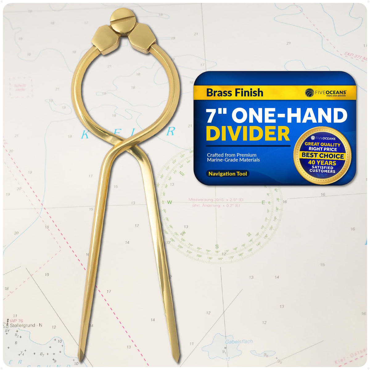 Five Oceans Marine Navigation 7 Inch One Hand Divider, Elegant Marine Charting Tool, Deluxe Brass Finish   Fo1413