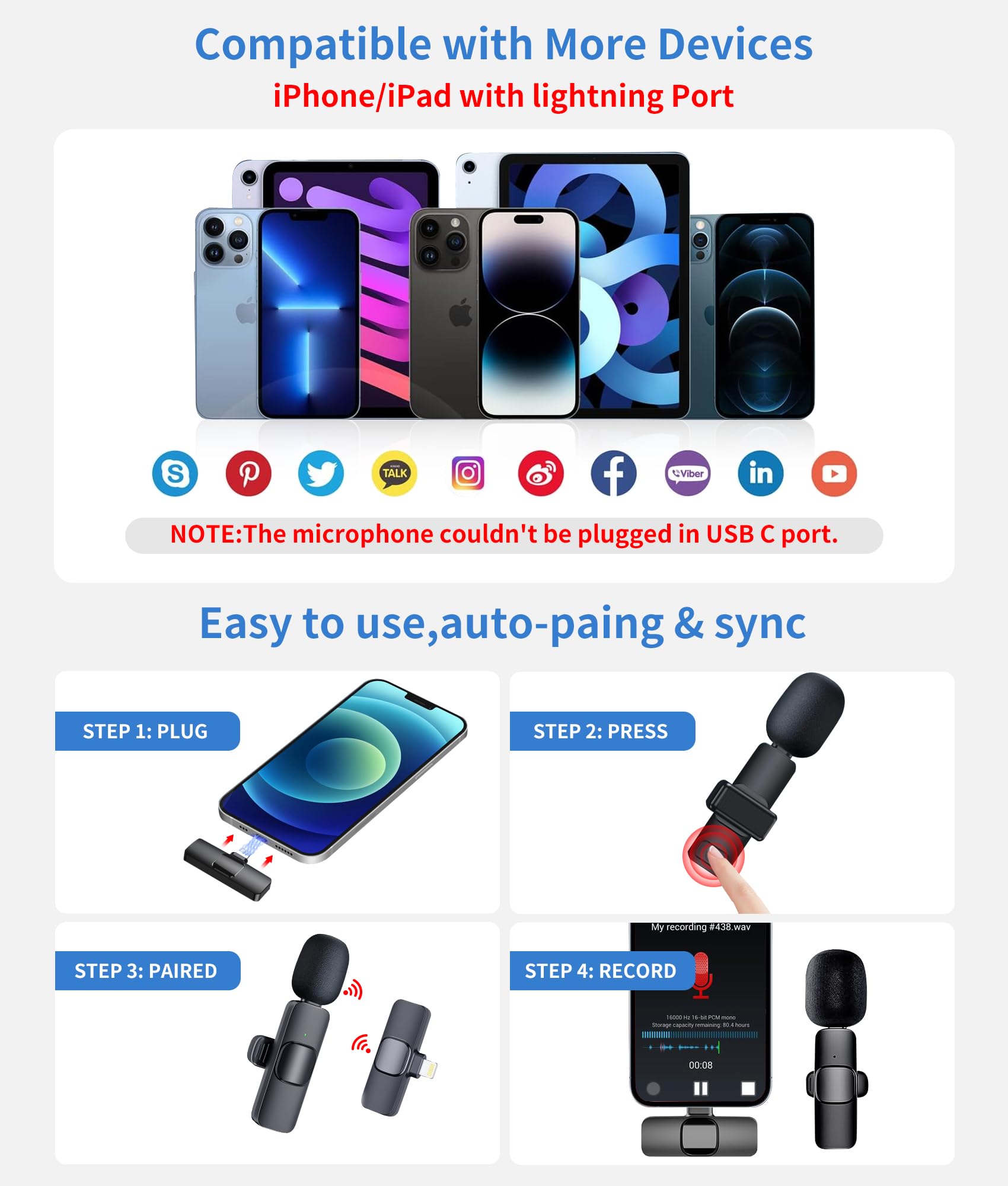 Jounivo 2 Pack Wireless Lavalier Microphone For Iphone, Mini Mic With Noise Cancellation For Interview Video Podcast Vlog Youtub