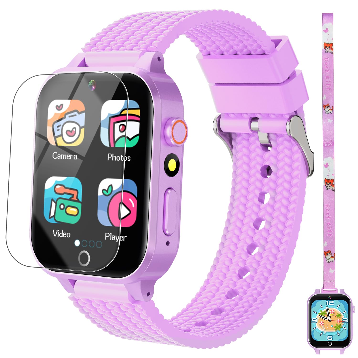 Smart Watch For Kids Girl Gift Ages 3-12, 2 Screen Protector, 26 Puzzle Games, Hd Camera Video Music Player Touchscreen Pedomete