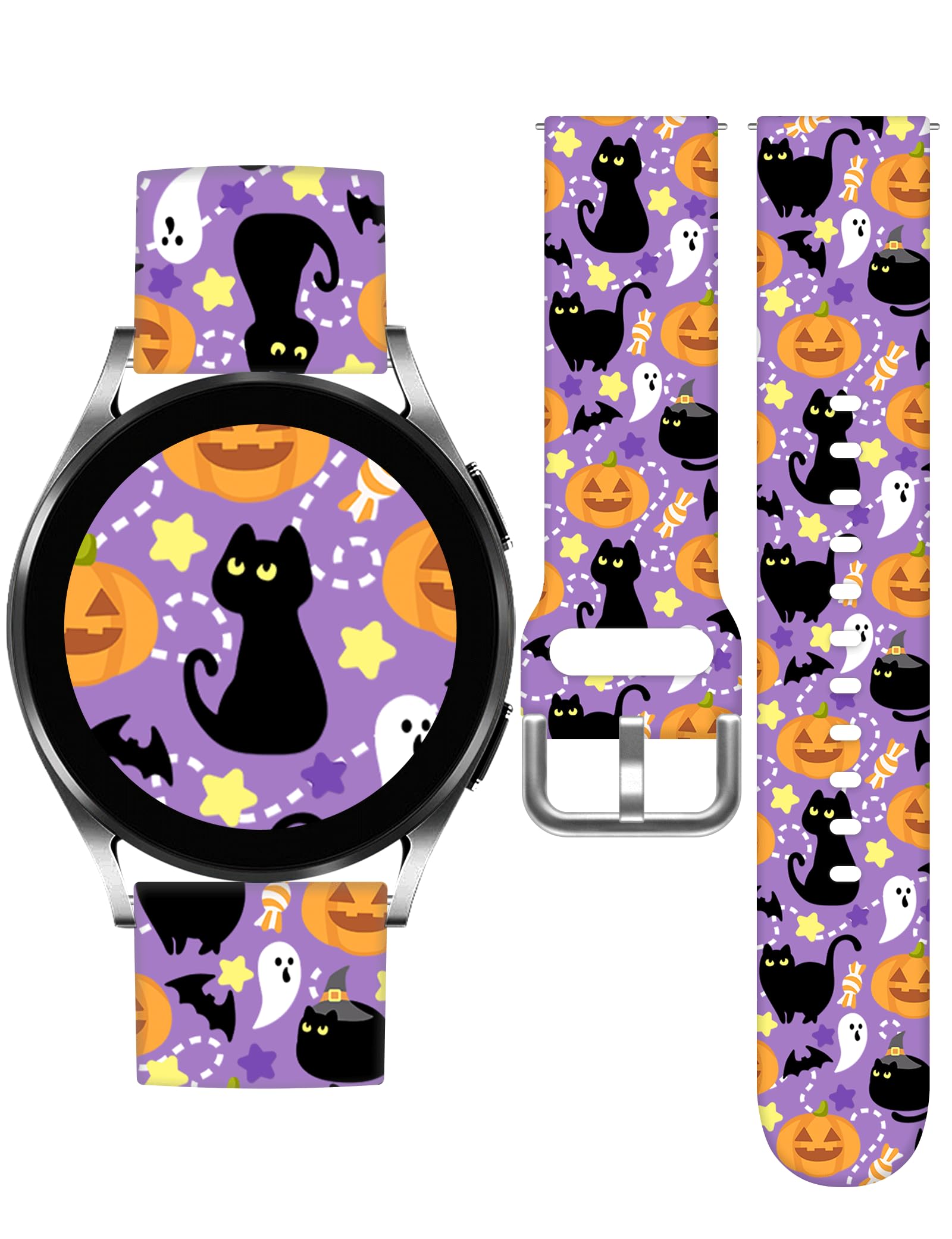 Toxxu Halloween Black Cats Watch Band 20Mm Compatible With Samsung Galaxy Watch 5/ Watch 5 Pro / Watch 4/ Watch 4 Classic/ Watch