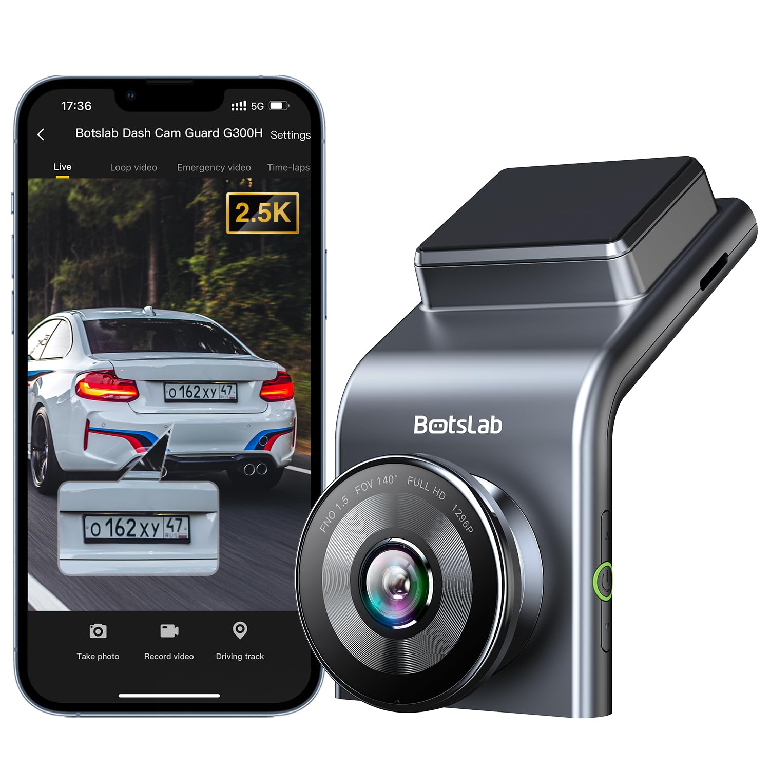 Botslab 2.5K Front Dash Cam, 170 Wide Angle Car Camera Front, Color Night Vision, Built In Wifi Gps, 24/7 Parking Mode, Wdr, Eme