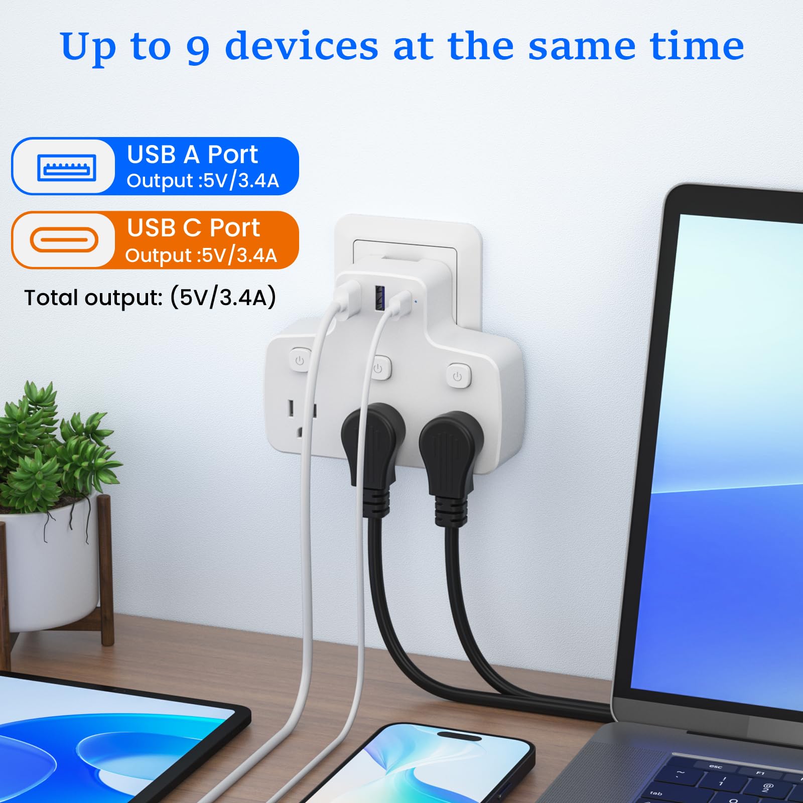 Hozzx Universal Travel Adapter Kit, International Power Adapter With 6 Ac Outlets(3 Usb) And 3 Individual Switches,Type A/B/C/G/