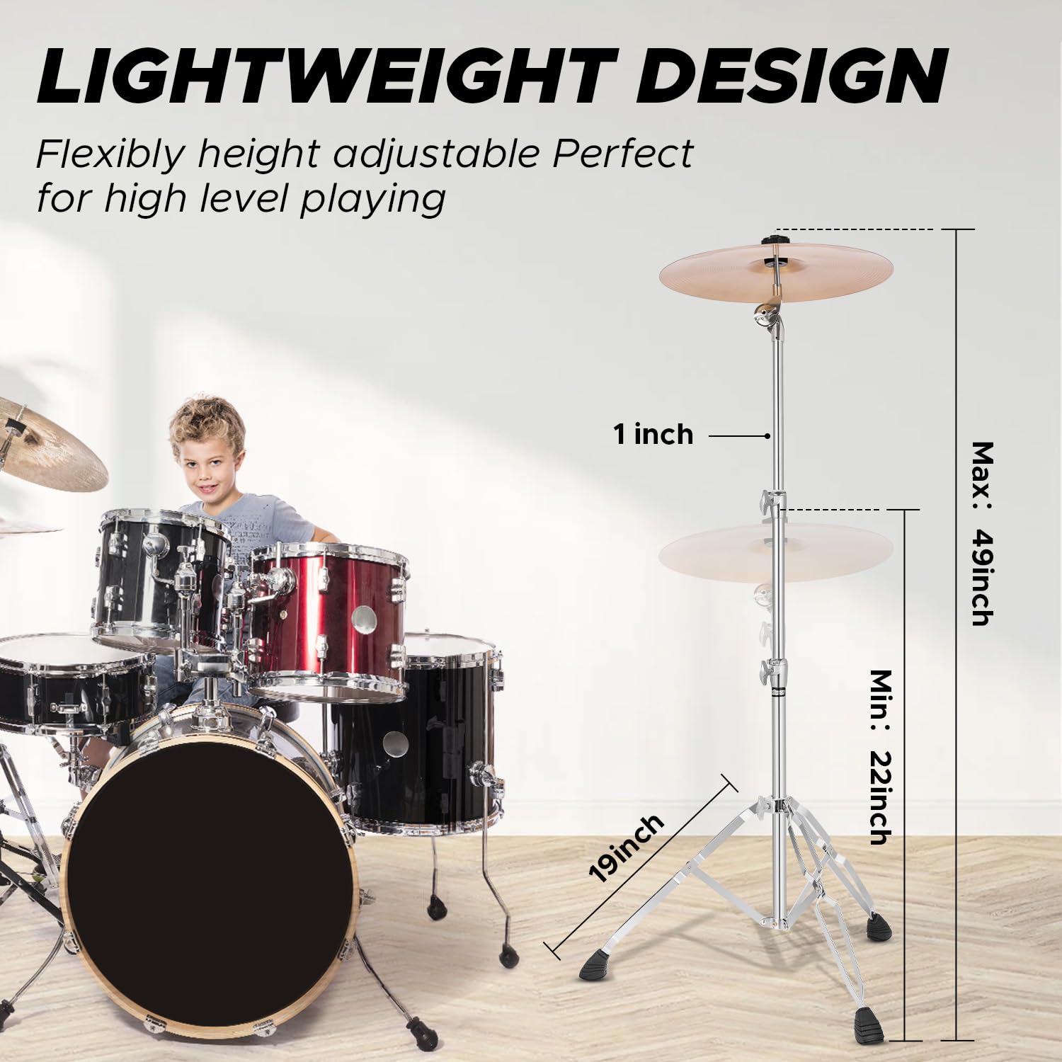 Starfavor Straight Cymbal Stand Double Braced Support Adjustable Height 22-49, Heavy Duty Double Braced Legs With Non-Slip Rubbe