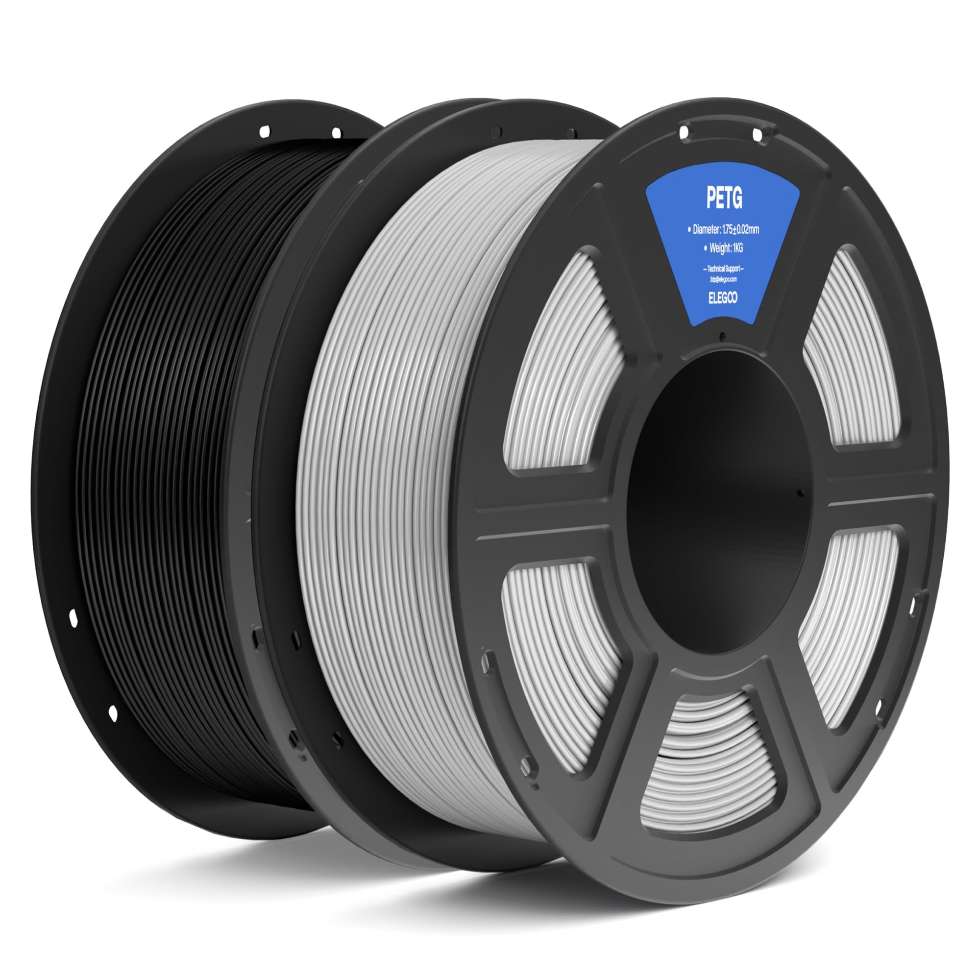 ELEGOO PETG Filament 1.75mm Black & Gray 1KG, 3D Printer Filament Dimensional Accuracy +/- 0.02 mm, 2pcs 1kg Spool(2.2lbs) Fits 