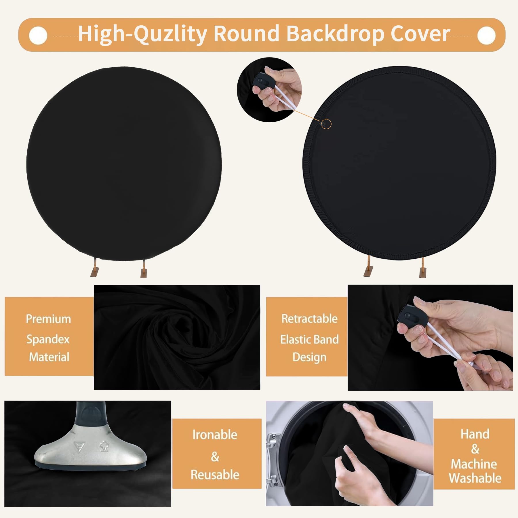 Haefoo 7.2Ft Black Round Backdrop Cover For 5 To 7.2Ft Circle Arch Stand   Adjustable Wrinkle Free Circle Backdrop Cover For Bir