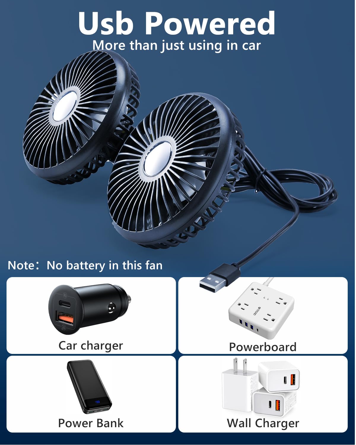 Dicmky Dual Head Car Cooling Fan For Back Seat, Usb Powered 3 Speeds Rotatable Car Seat Headrest Fan For Kids Baby Rear Facing,