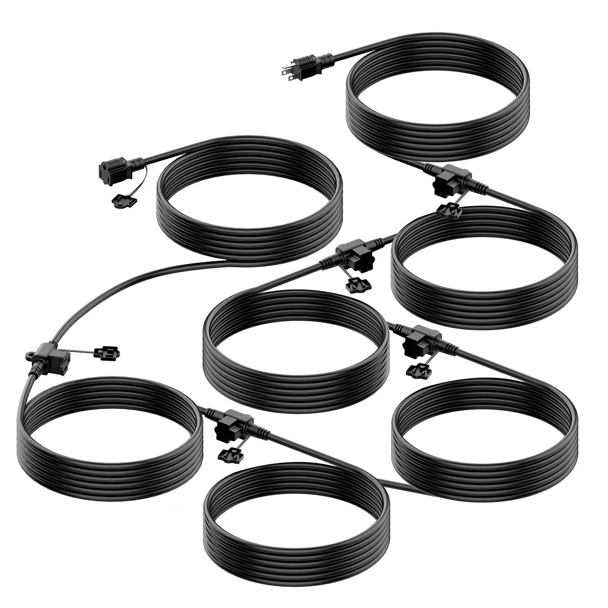 Brightown Outdoor Extension Cord Multiple Outlet, 50 Ft Christmas Light Extension Cord Evenly Spaced 6 Outlets Plugs With Safety