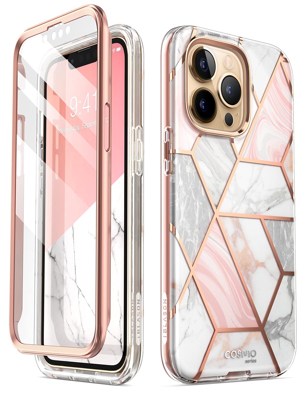 i-Blason Glitter Case for iPhone 13 Pro Max (6.7 Inch) Mobile Phone Case 360 Degree Case Bumper Protective Cover [Cosmo] with Sc
