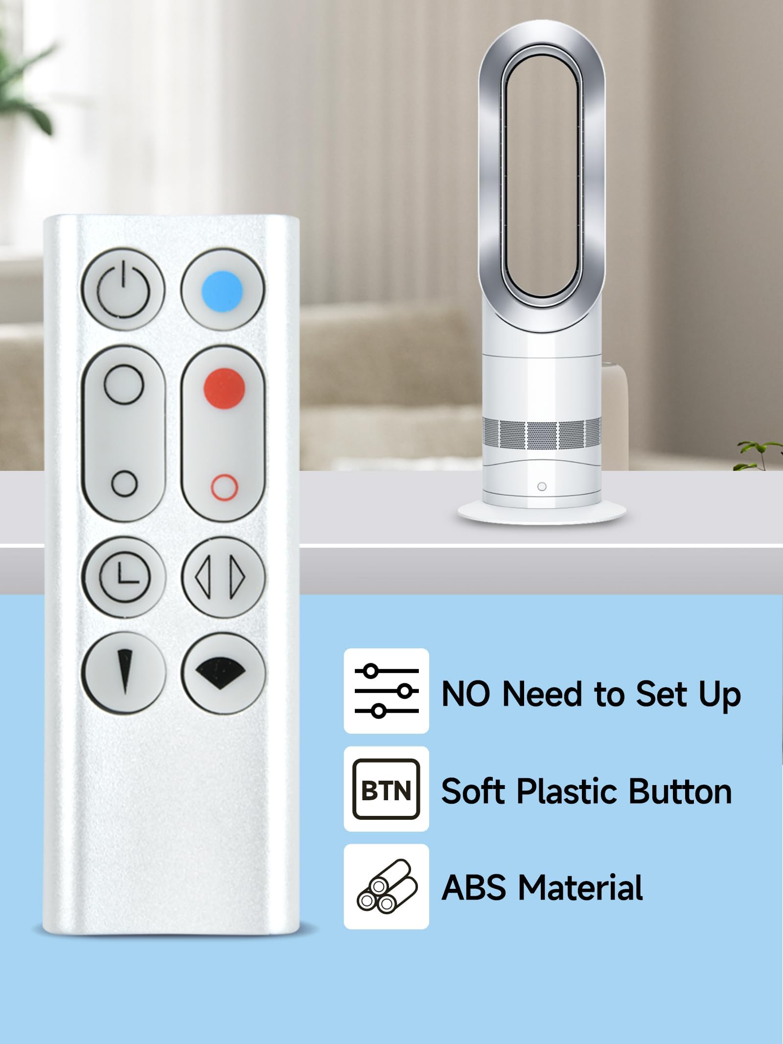 Pzl New Replacement Remote Control For Dyson Am09 Hot + Cool Heater Tower Fan (Silver), Not For White Remote