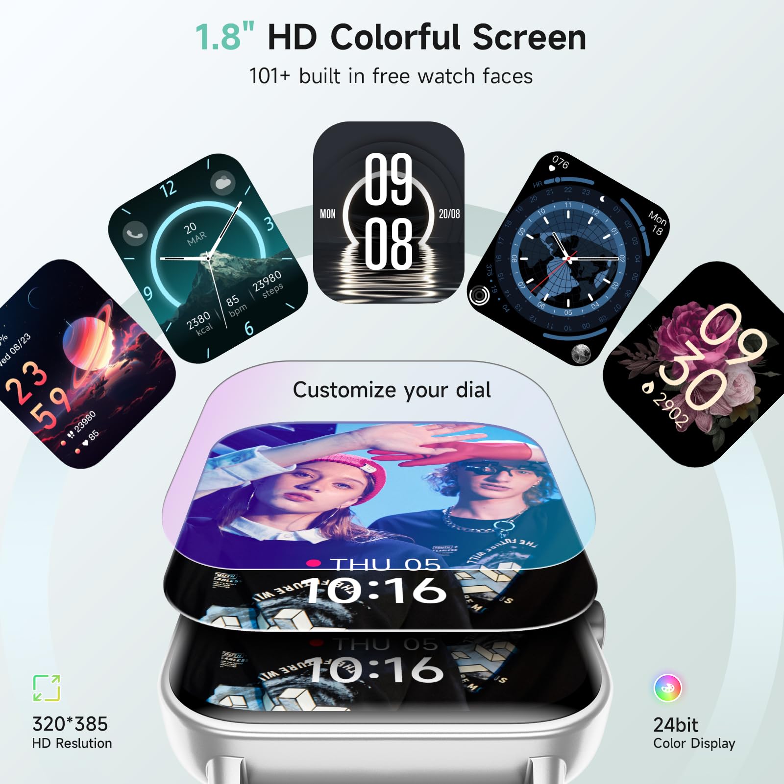 Gydom Smart Watch For Men Women, Alexa Built-In, 1.8 '' Smartwatch With Heart Rate/Spo2/Sleep Monitor, Ip68 Waterproof Fitness T