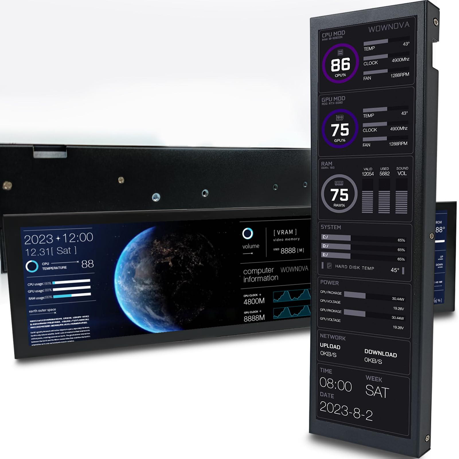 Wownova 8.8'' Computer Temp Monitor (Dynamic Theme Supported), 1 Click 1 Cable To Get Started Quickly Pc Temperature Display Sen