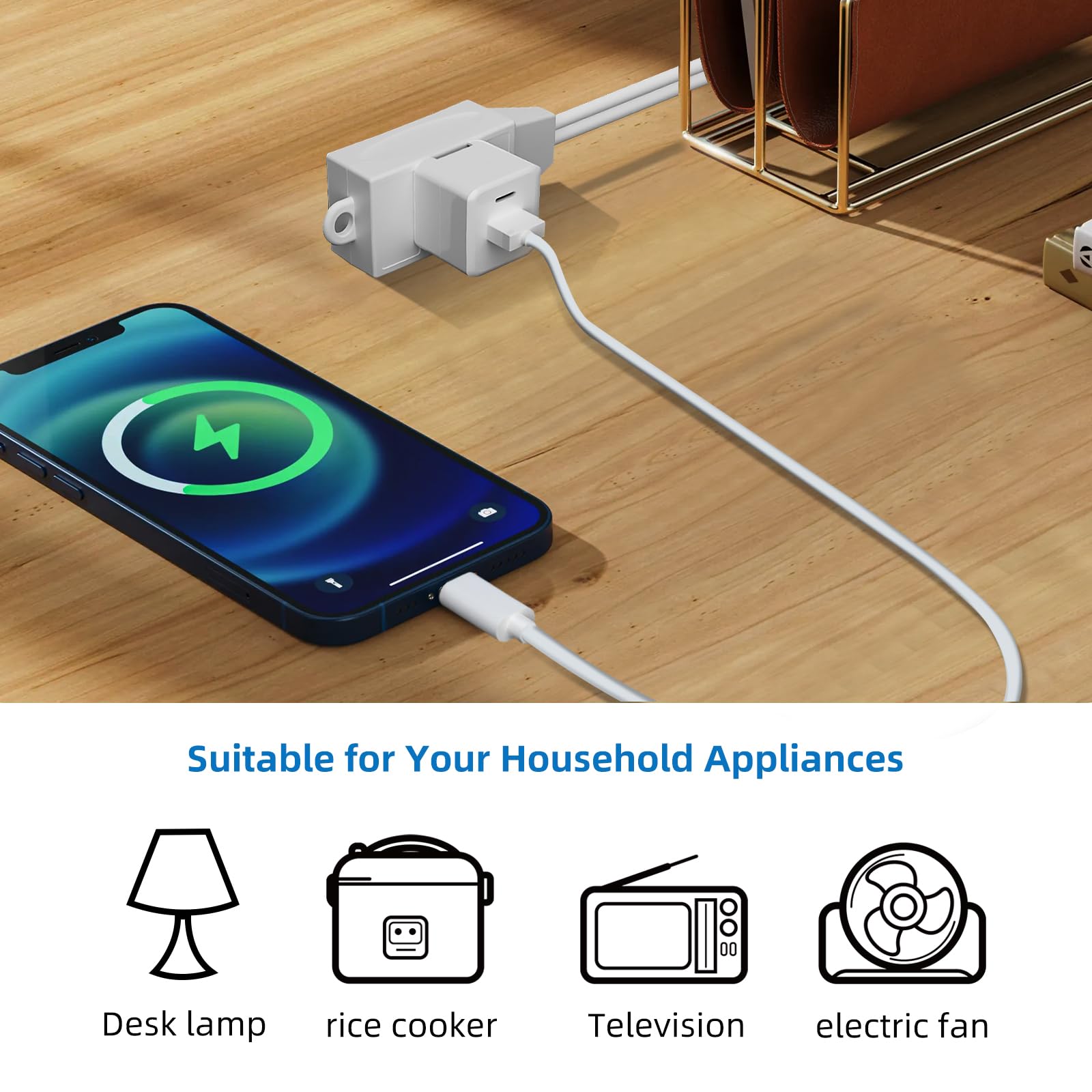 Indoor Extension Cord, 2 Prong 12 Feet Extension Cord, 3 Polarized Outlets With Safety Slide Windows,13A/1625W, 16 Awg, 2 Pack