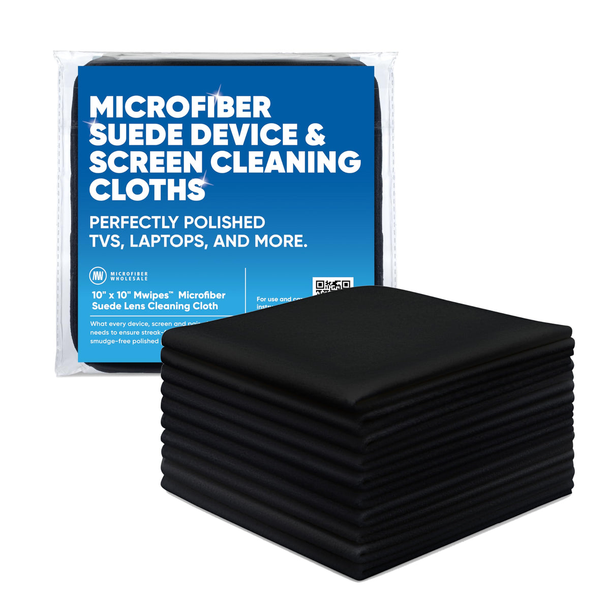 Premium Screen Cleaning Cloth By Microfiber Wholesale | Black | 10   X10    | 10Pk | Soft Microfiber Suede | Mid-Size Reusable |