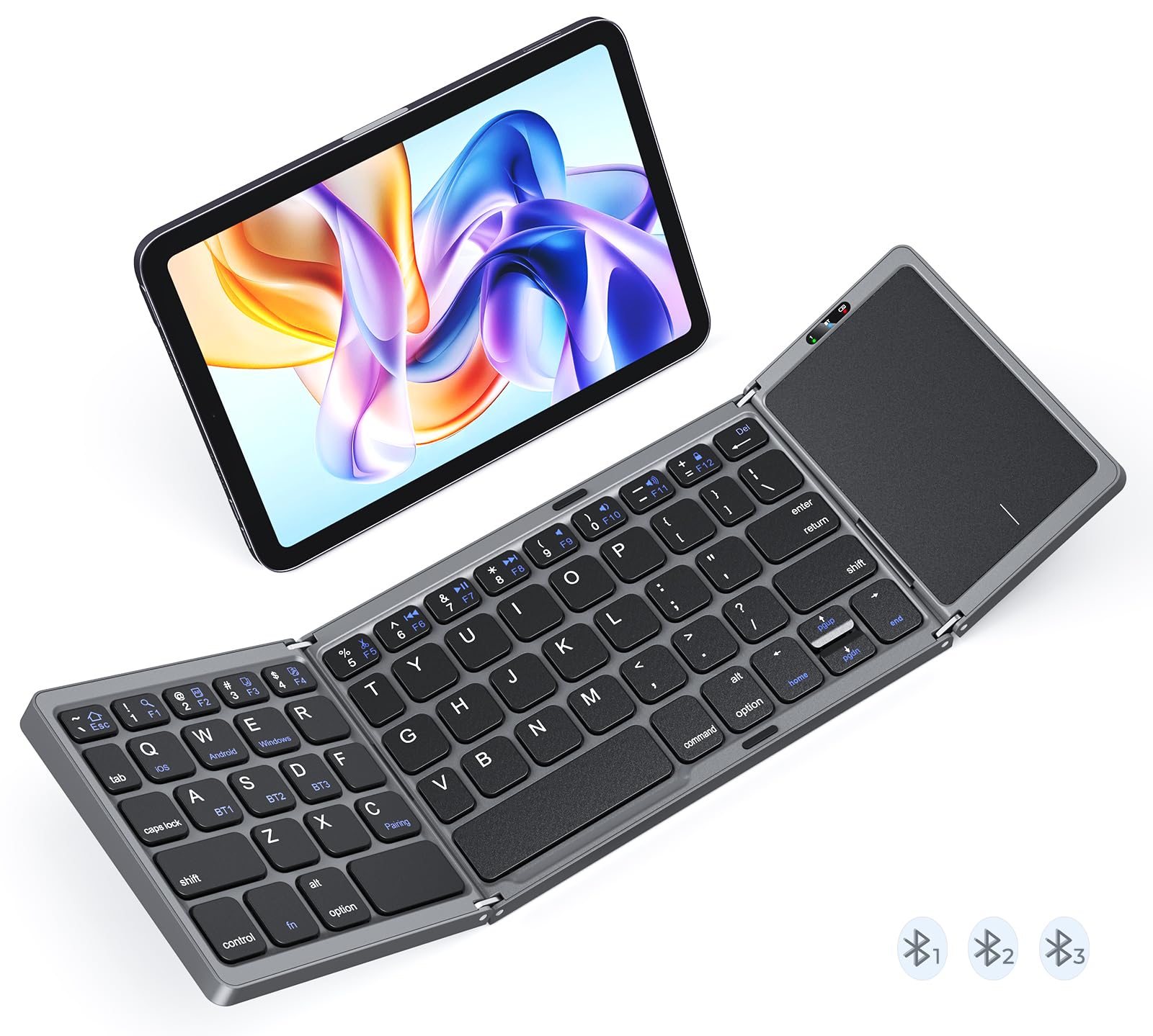 MEETION Foldable Bluetooth Keyboard with Touchpad, Portable Wireless, Gray