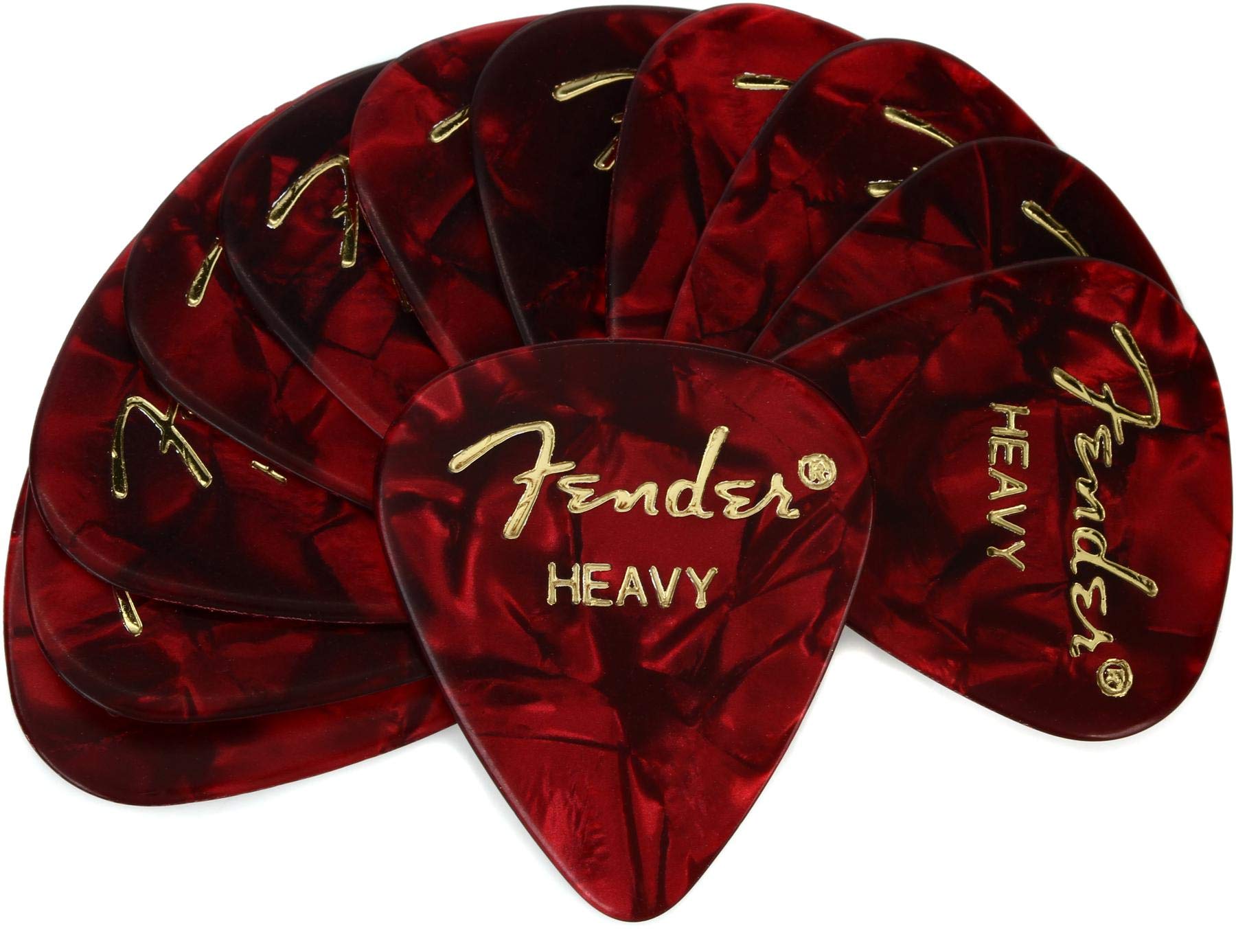 Fender Premium Celluloid Guitar Picks 351 Shape, Red Moto, Heavy, 12-Pack
